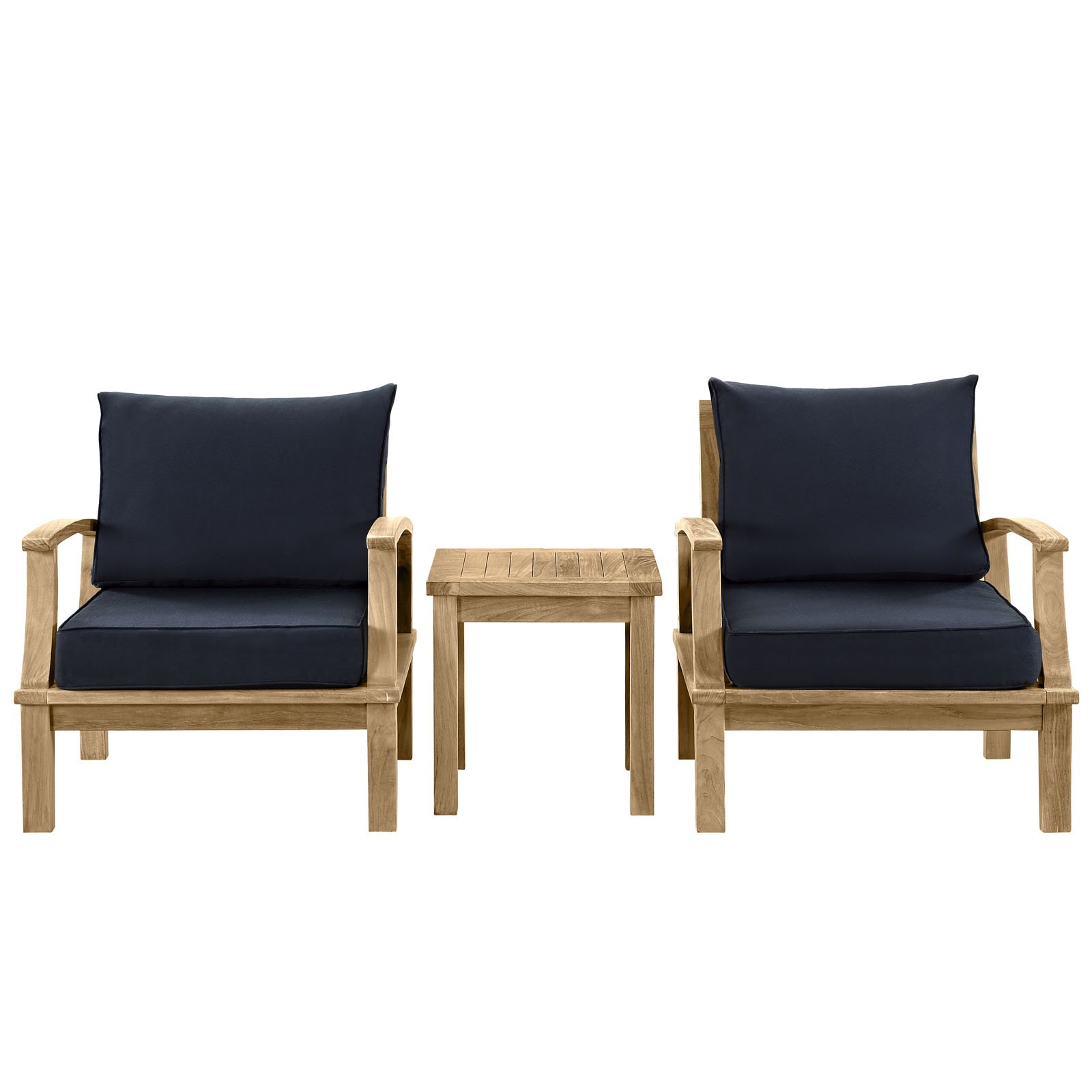 Modway Marina Teak Wood 3-Piece Outdoor Patio Furniture Set - Natural White Finish - Perfect for Backyard, Garden, Poolside & Patio Relaxation