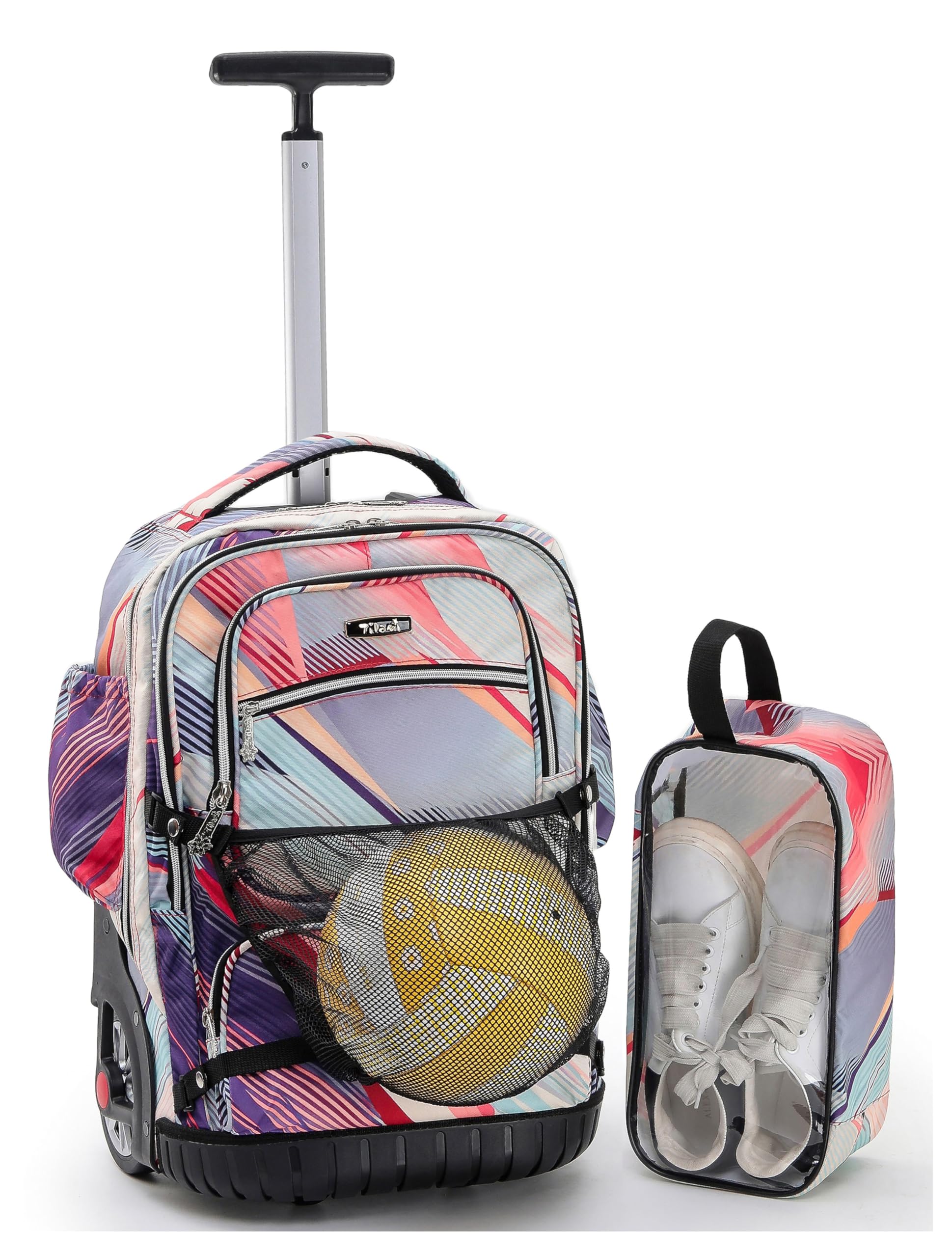19 Inch Rolling Backpack for Teens - Lightweight Wheeled School Backpack with Sneaker Compartment | Perfect for School, Travel & Gym Use