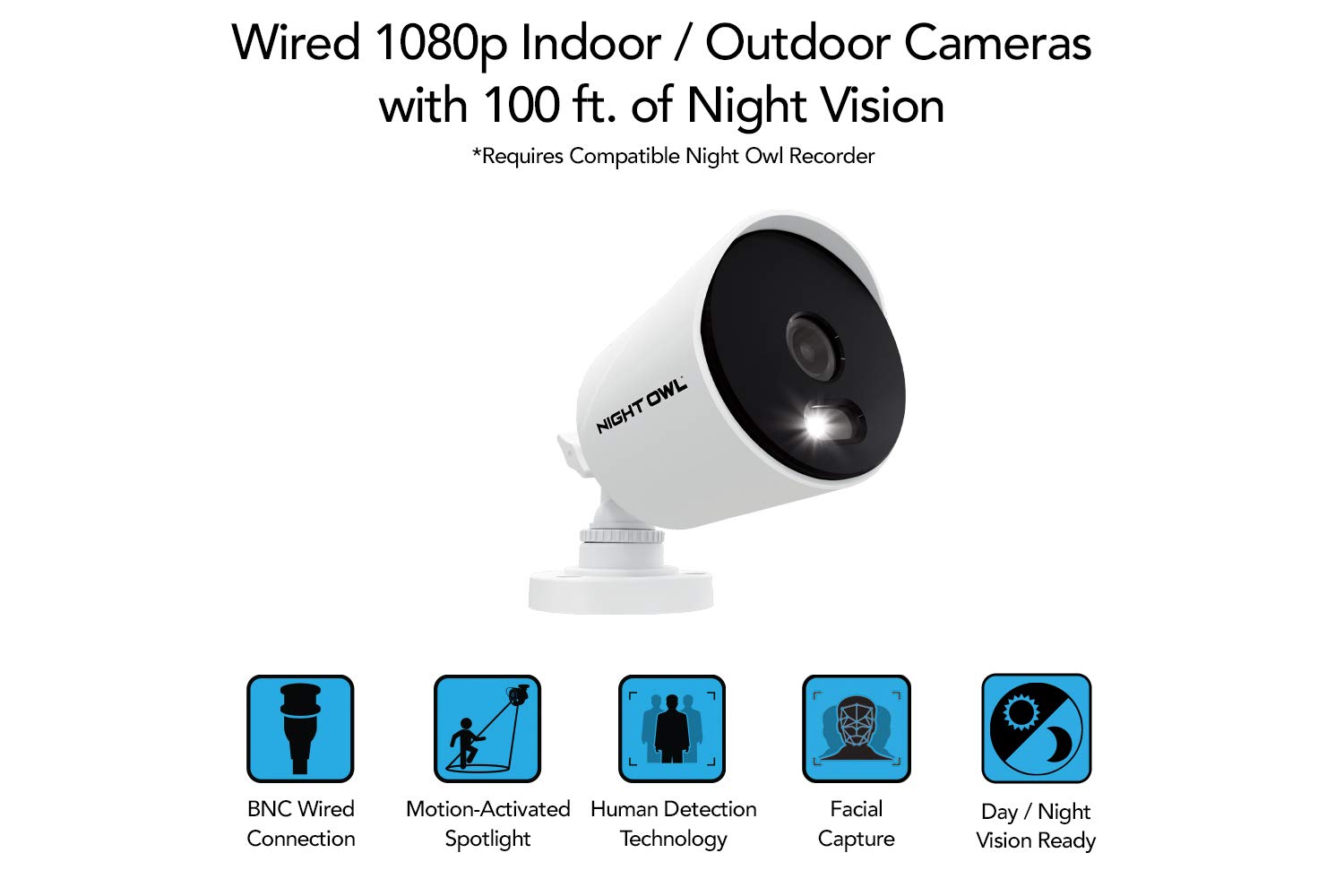 Night Owl 1080p HD Wired Indoor/Outdoor Security Cameras with Motion-Activated Spotlights, 100ft Night Vision & Wide Viewing Angle (2-Pack) - Ideal for Home Surveillance, Business Monitoring & Property Protection