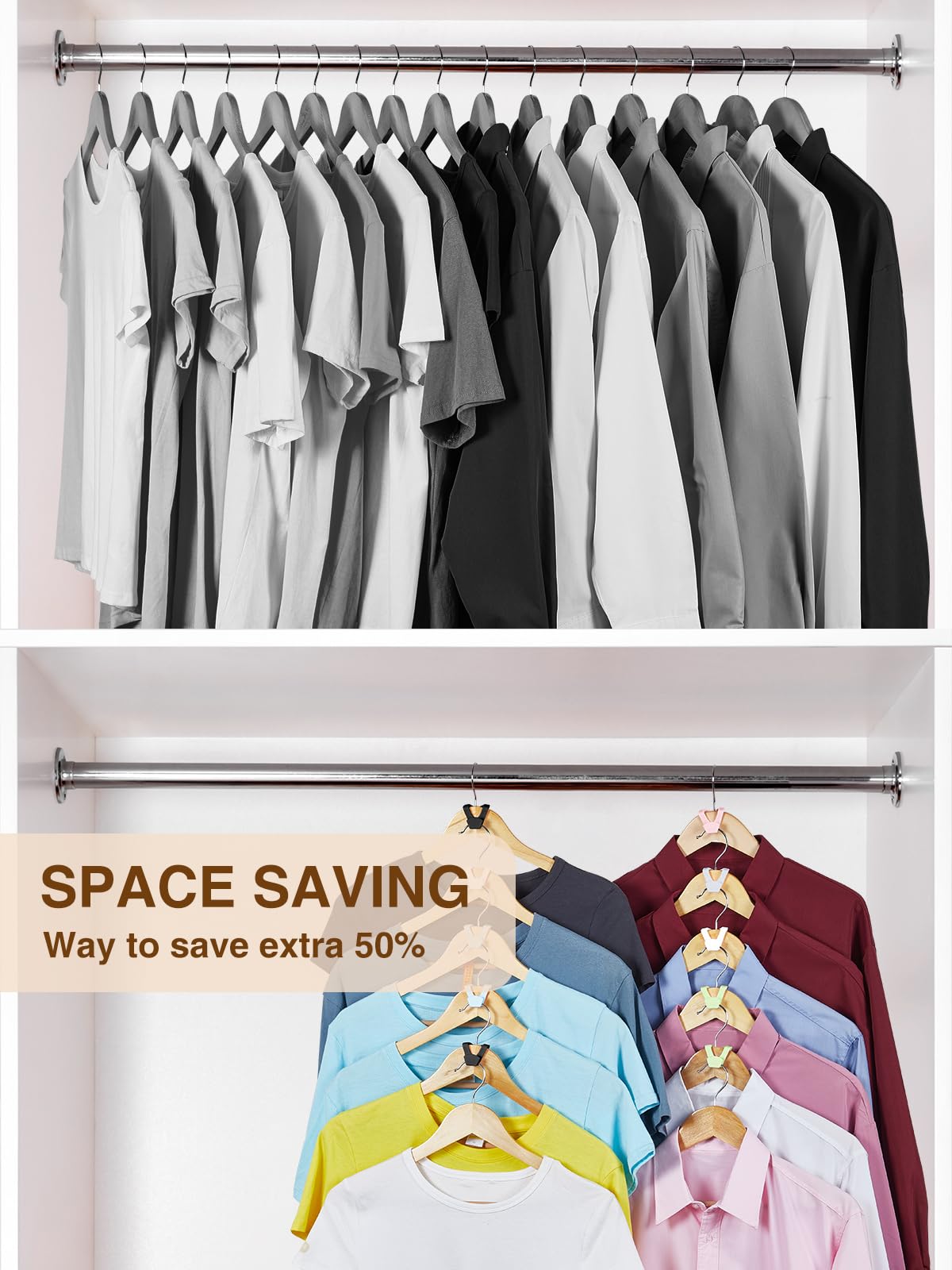 Smart Closet Organizers & Storage Hangers - 60 Pack Space Saving Clothes Hanger Connectors for Dorm Room & Small Spaces | Perfect for College Students, Girls & Home Organization | Maximize Closet Space & Keep Clothes Neat