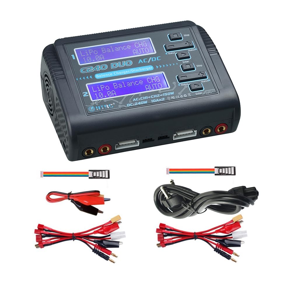 **ZUHEGELA C240 Duo Lipo Balance Dual Channel Charger 150W AC/240W DC - Fast Charging for LiHV, LiFe, LiPo, NiCd, NiMH, PB Batteries - EU Plug - Perfect for RC Drones, Cars, and DIY Electronics**