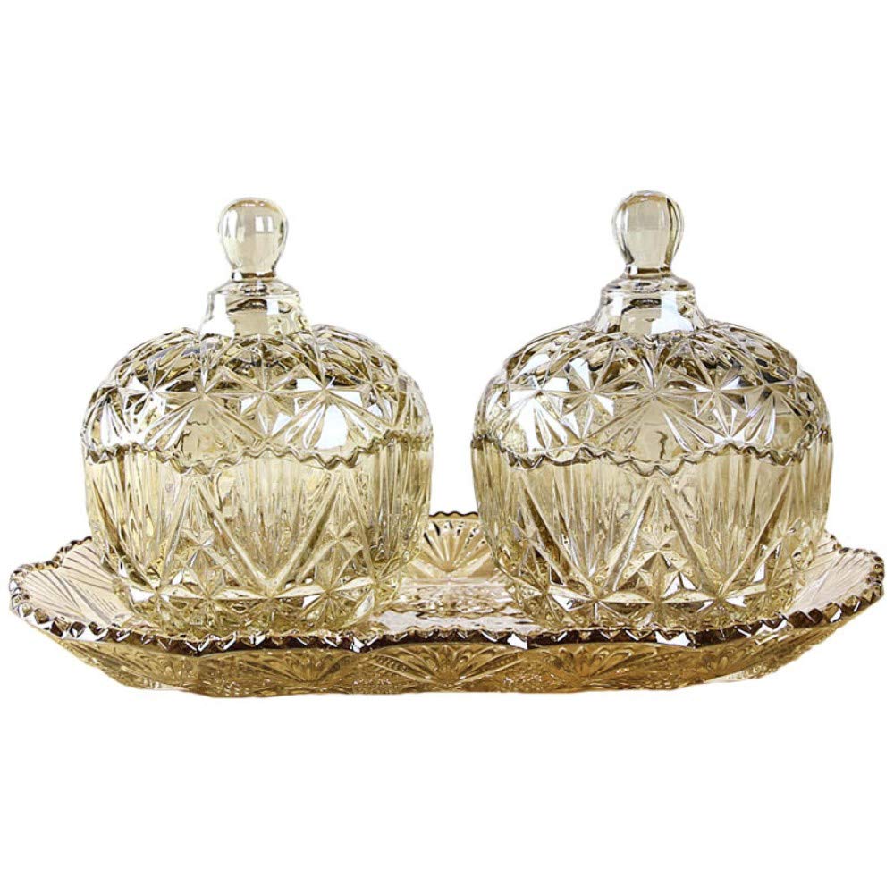JANRON Glass Candy Jar with Lid - 26x16x14.5cm, Airtight Crystal Candy Storage Container, European Style Sugar Bowl for Kitchen, Party, Wedding & Home Decor - Perfect for Candy, Cookies, Tea, Coffee & Dessert Display