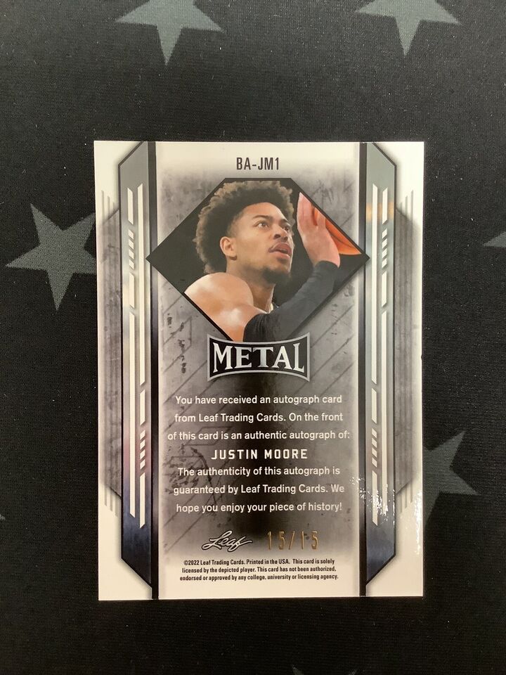 2022 LEAF METAL BASKETBALL Justin Moore Pink Crystal Autograph Card #BA JM1 /15 - Rare Collectible for Basketball Fans & Card Investors - Perfect for Display, Trading, and Memorabilia Collections