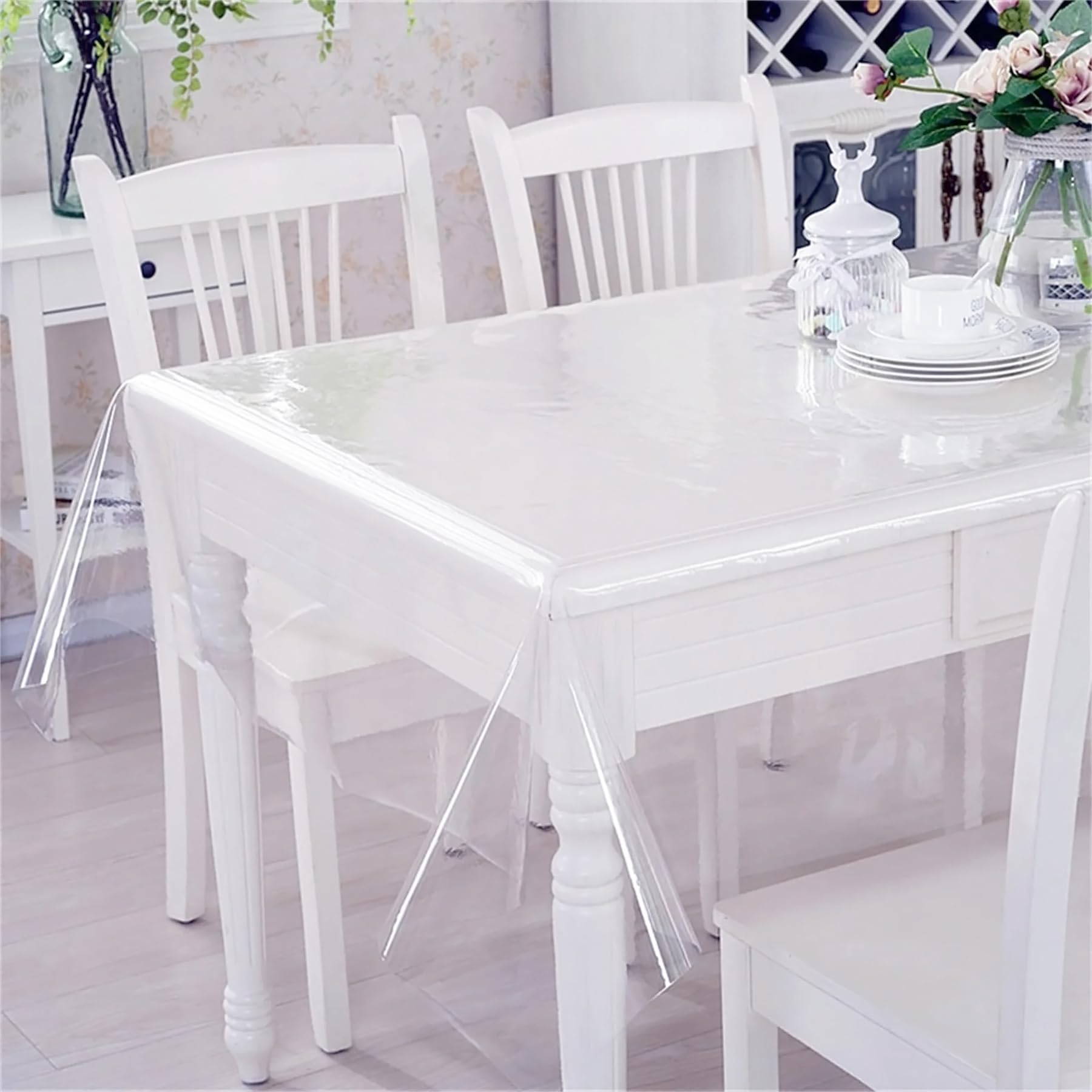GLUN® PVC Clear Transparent Dining Table Cover for 6-Seater Rectangular Table - Waterproof & Scratch-Resistant Table Protector for Everyday Use, Parties, and Outdoor Dining