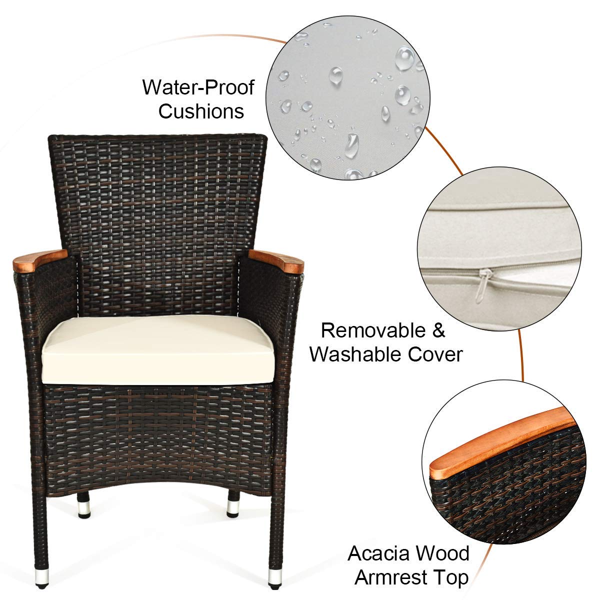 **Tangkula 7-Piece Outdoor Patio Dining Set - Acacia Wood Table Top with Stackable Wicker Chairs & Soft Cushions - Brown Garden Furniture for Backyard, Poolside & BBQ Gatherings**