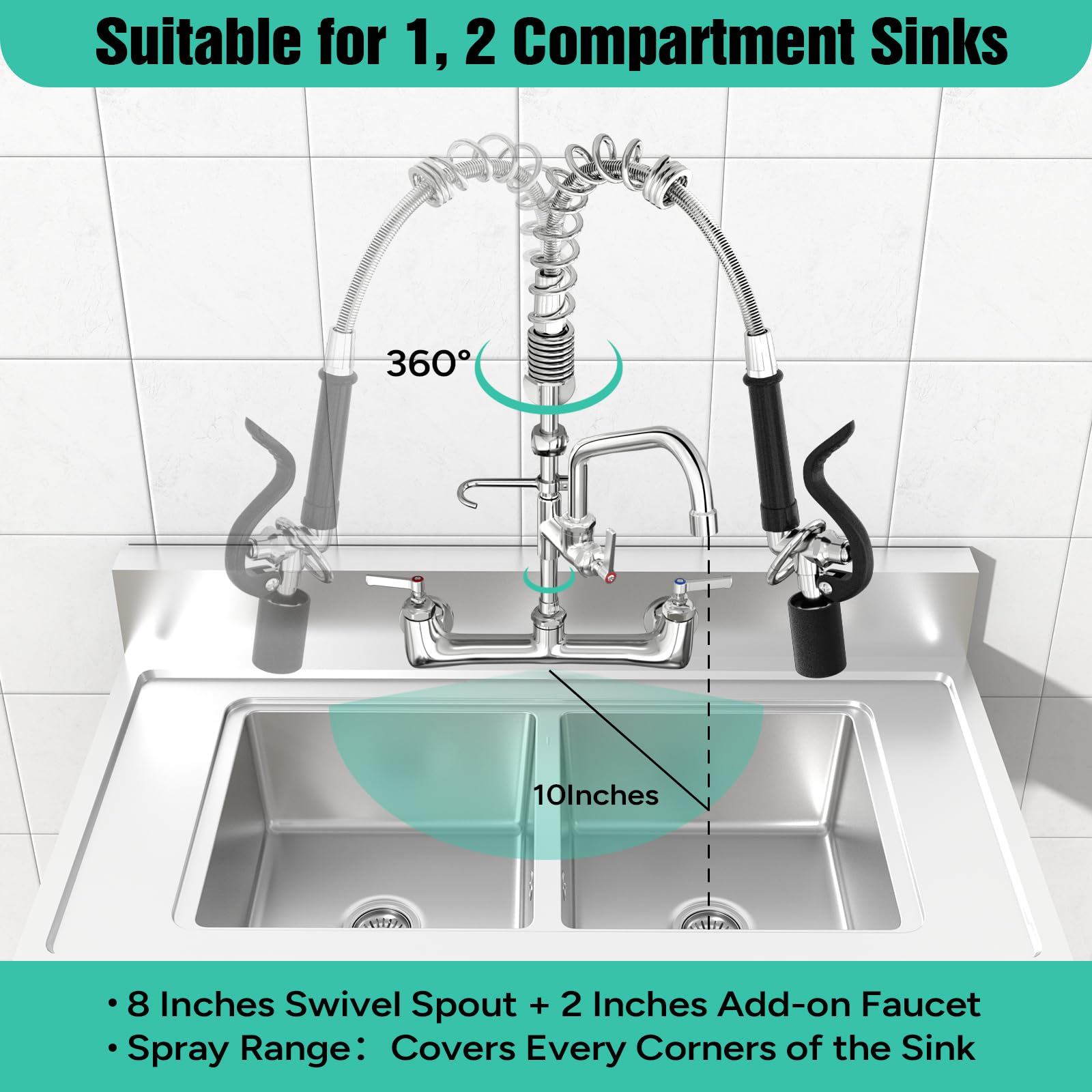 Commercial Sink Faucet with Sprayer - Wall Mount 21