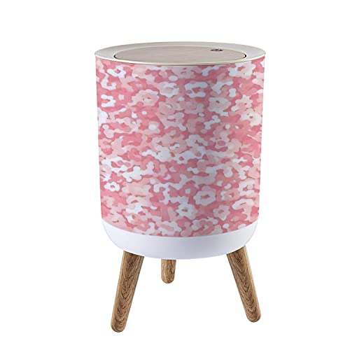 Camouflage Modern Chic Small Trash Can with Lid - 7L/1.8 Gallon Press Top Dog Proof Wastebasket - Cream Pink Leopard Ocelot Wild Cat Fur Design - Perfect for Kitchen, Bathroom, Bedroom & Office - Stylish Round Recycle Bin for Home Decor & Pet Owners
