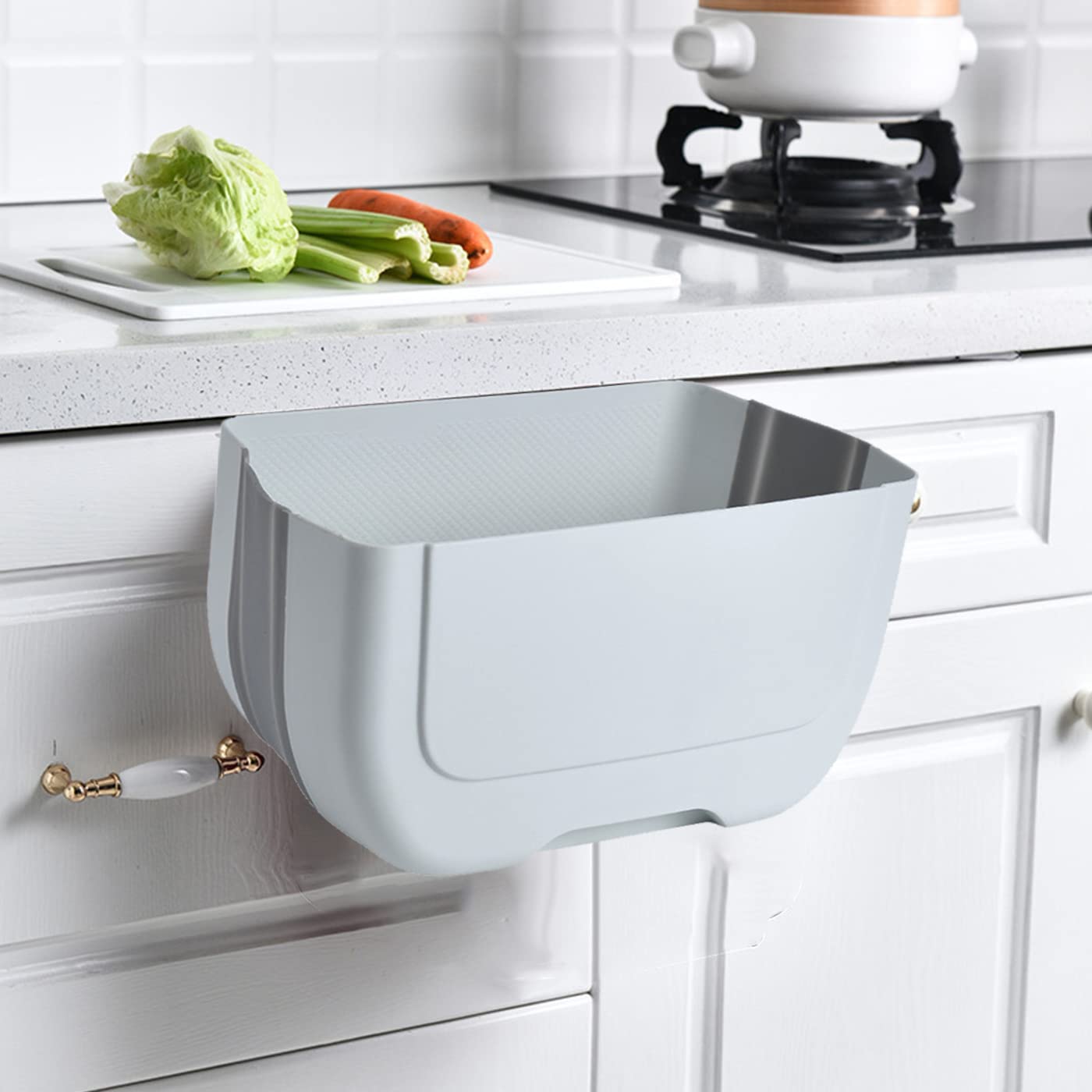Foldable Hanging Kitchen Trash Can - 3L Collapsible Waste Bin for Cabinet Door, Car, Bedroom & Bathroom | Space-Saving Mini Garbage Can for Small Spaces (White) - Perfect for Compact Kitchens, RVs, Dorm Rooms & Office Spaces