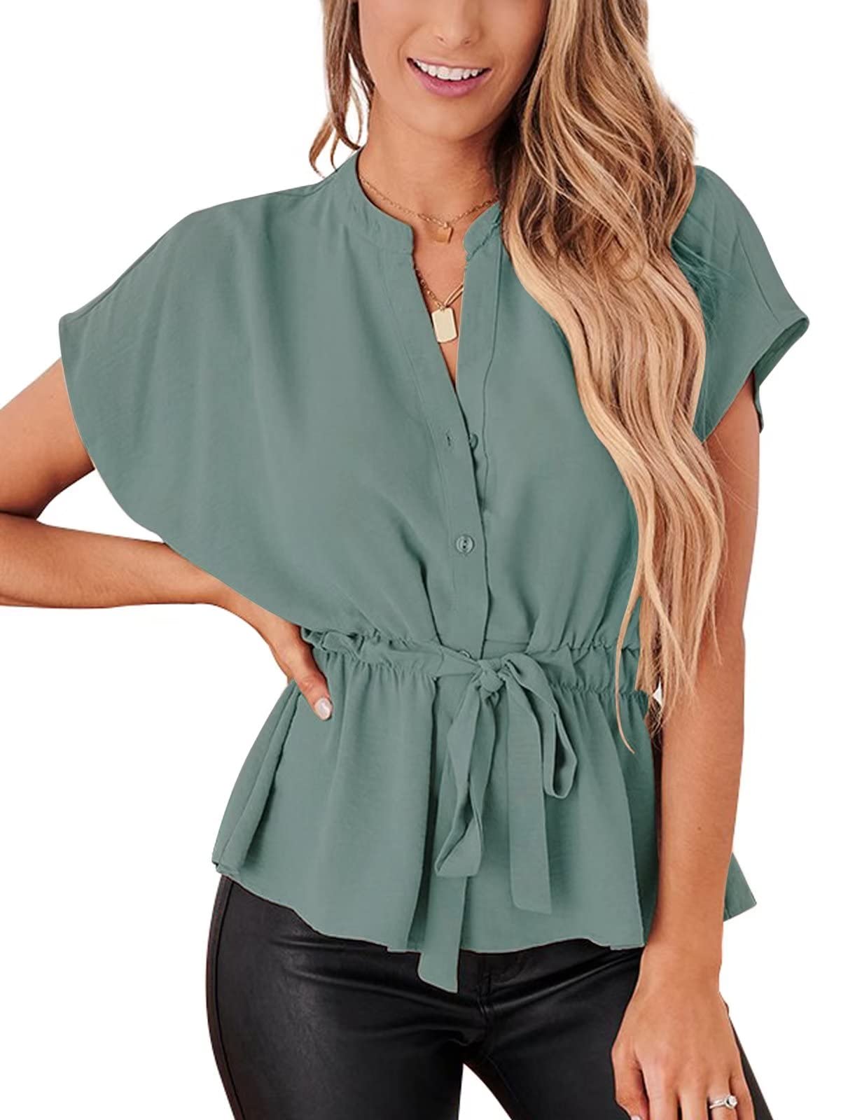 Women's Casual Peplum Button Down Blouse - Chiffon Summer Work Tops for Office, Business & Dressy Occasions