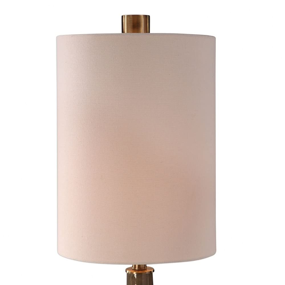 Modern 1-Light Gray Ceramic Table Lamp with White Linen Drum Shade - 3-Way Switch for Bedroom, Living Room & Office Lighting