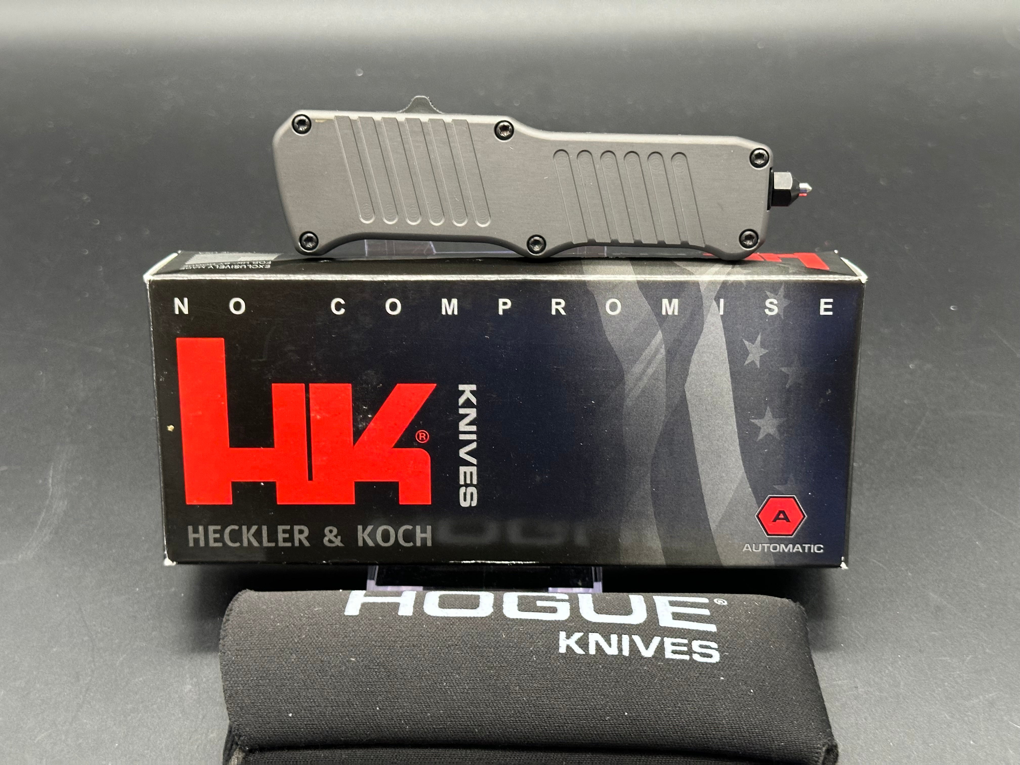 HK Mini Incursion OTF Automatic Tanto Knife - Gray Aluminum Handle with 3 Black Blades | Tactical EDC, Outdoor Survival & Everyday Carry Pocket Knife