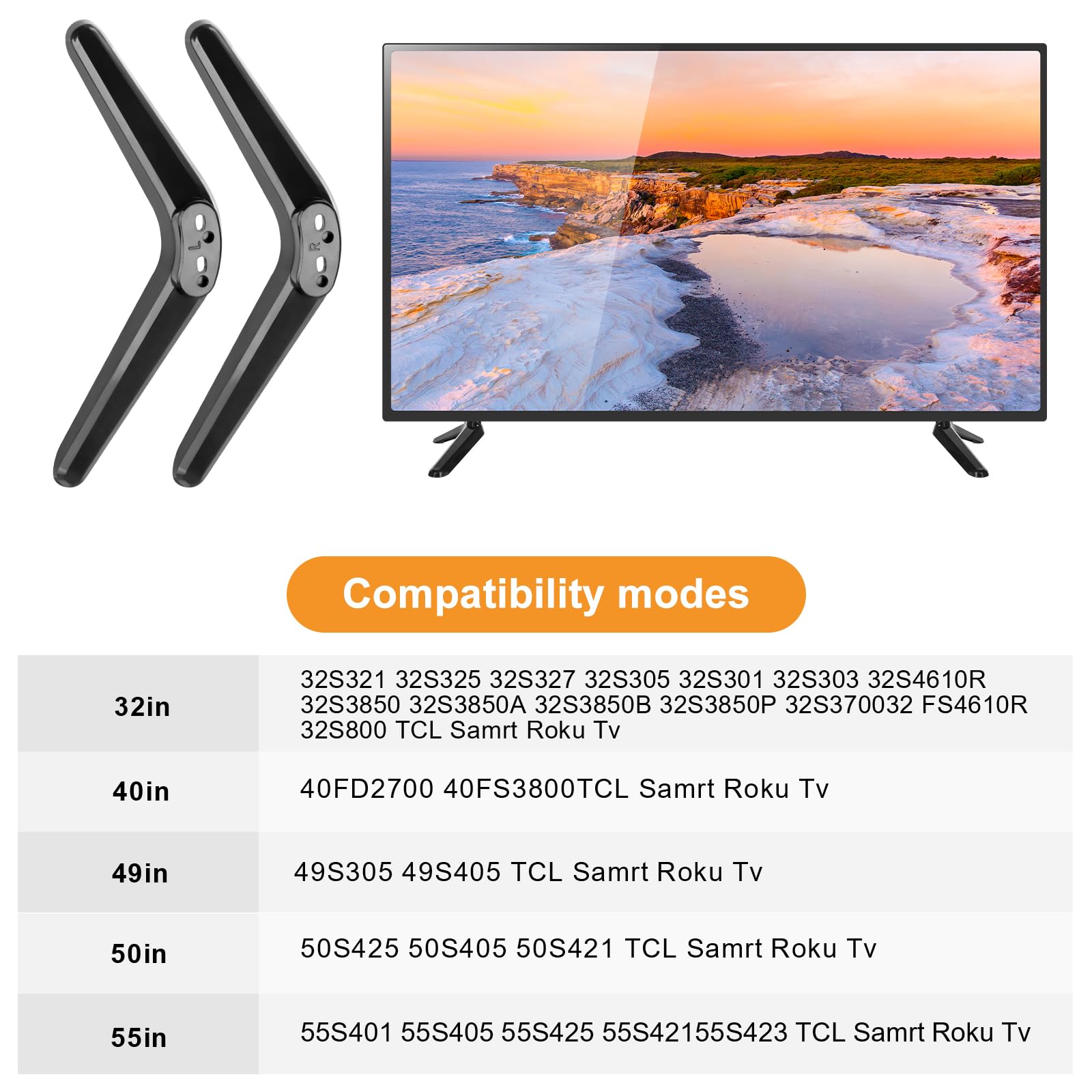 Foreverup Universal TV Stand Base Legs - Replacement Pedestal Feet for Most 32 40 49 50 55 Inch TCL ROKU TVs - Non-Slip Design with Screws Included - Quick Assembly - Perfect for Living Room, Bedroom or Home Theater Setup
