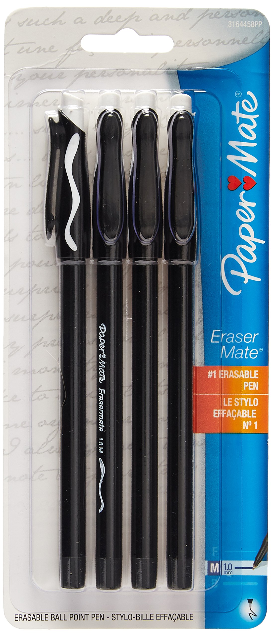 Papermate Erasermate Medium Point 1.0mm Black Erasable Ballpoint Pens - 12 Pack for School, Office & Note Taking - Smooth Writing & Easy Erasing Ballpoint Pen Set