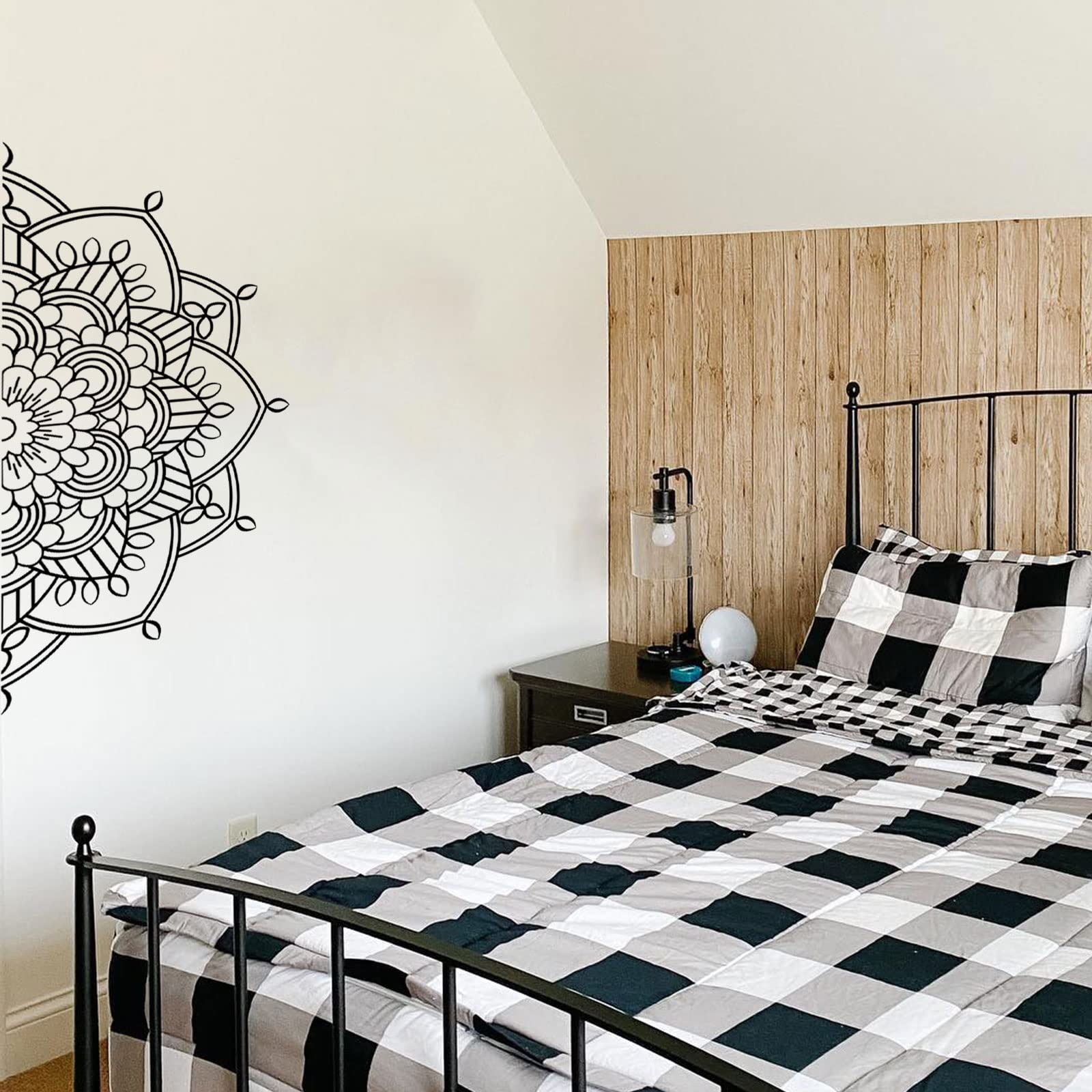 Half Mandala Wall Decal - Removable Vinyl Flower Sticker for Bedroom, Yoga Studio & Office Decor | Meditation Wall Art for Home, Cafe & Art Room | Boho Chic Decoration for Spiritual Spaces