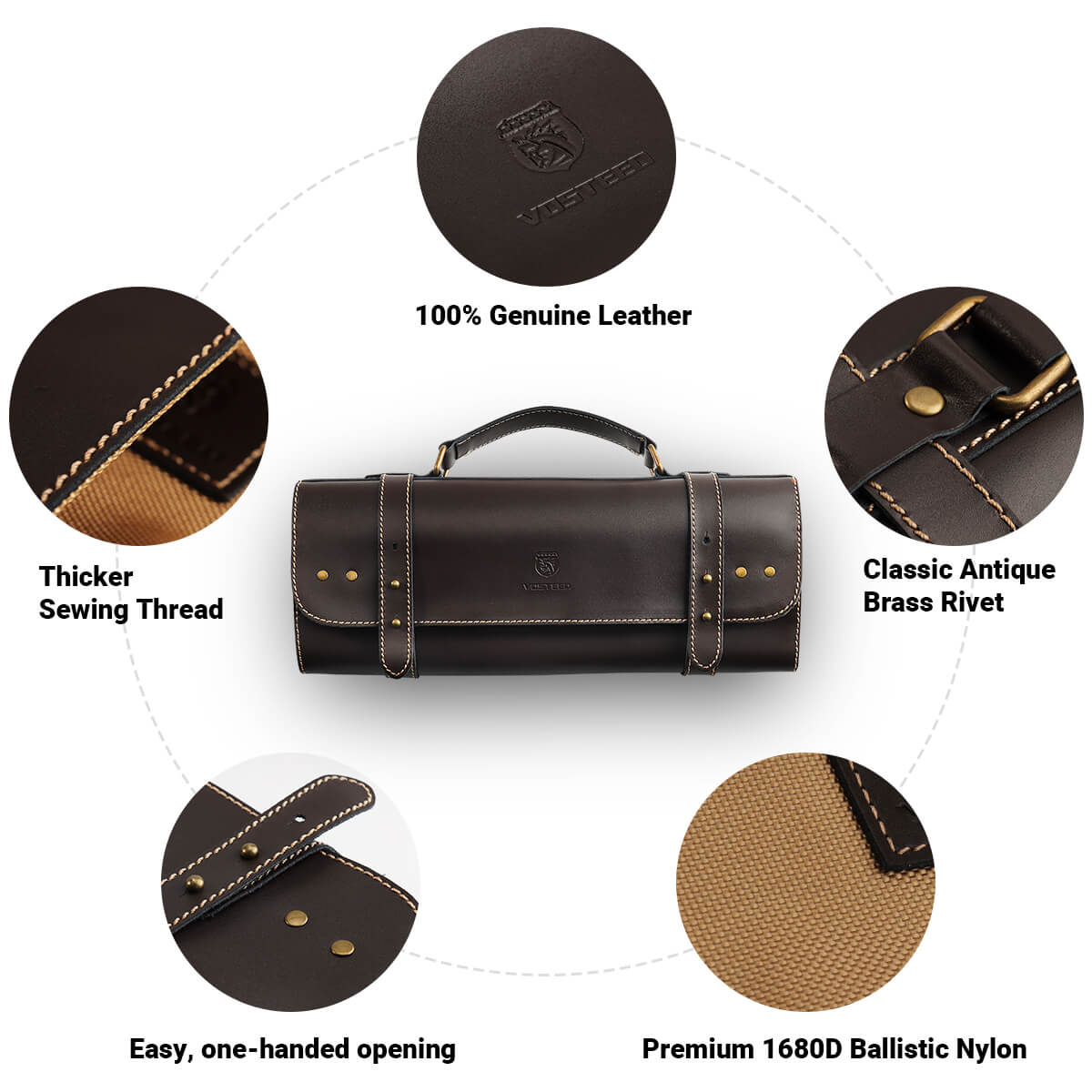 Professional Leather Knife Roll Bag for Chefs - 12 Slot Knife Storage Case with Padded Protection - Perfect for Culinary Students, Home Cooks & Professional Chefs - Ideal for Kitchen, Travel & Cooking Classes