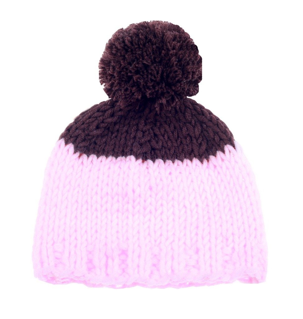 Baby Boys & Girls Crochet Knit Cap with Brim & Pompom - Soft Photography Hat for Newborns, Infants & Toddlers - Perfect for Photo Shoots, Holidays & Winter Outfits
