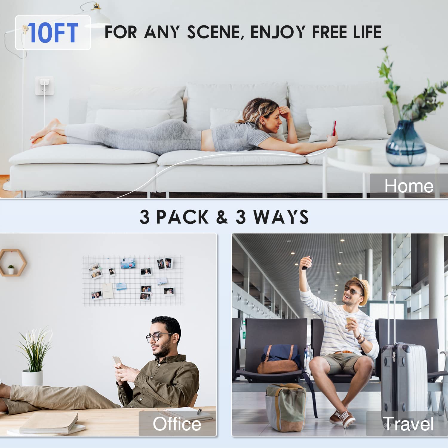 10ft Fast Charging iPhone Charger - 20W USB C Wall Charger with Type C to Lightning Cable for iPhone 14/13/12/11/Pro Max/Plus & iPad - 3 Pack - Perfect for Home, Office and Travel Charging