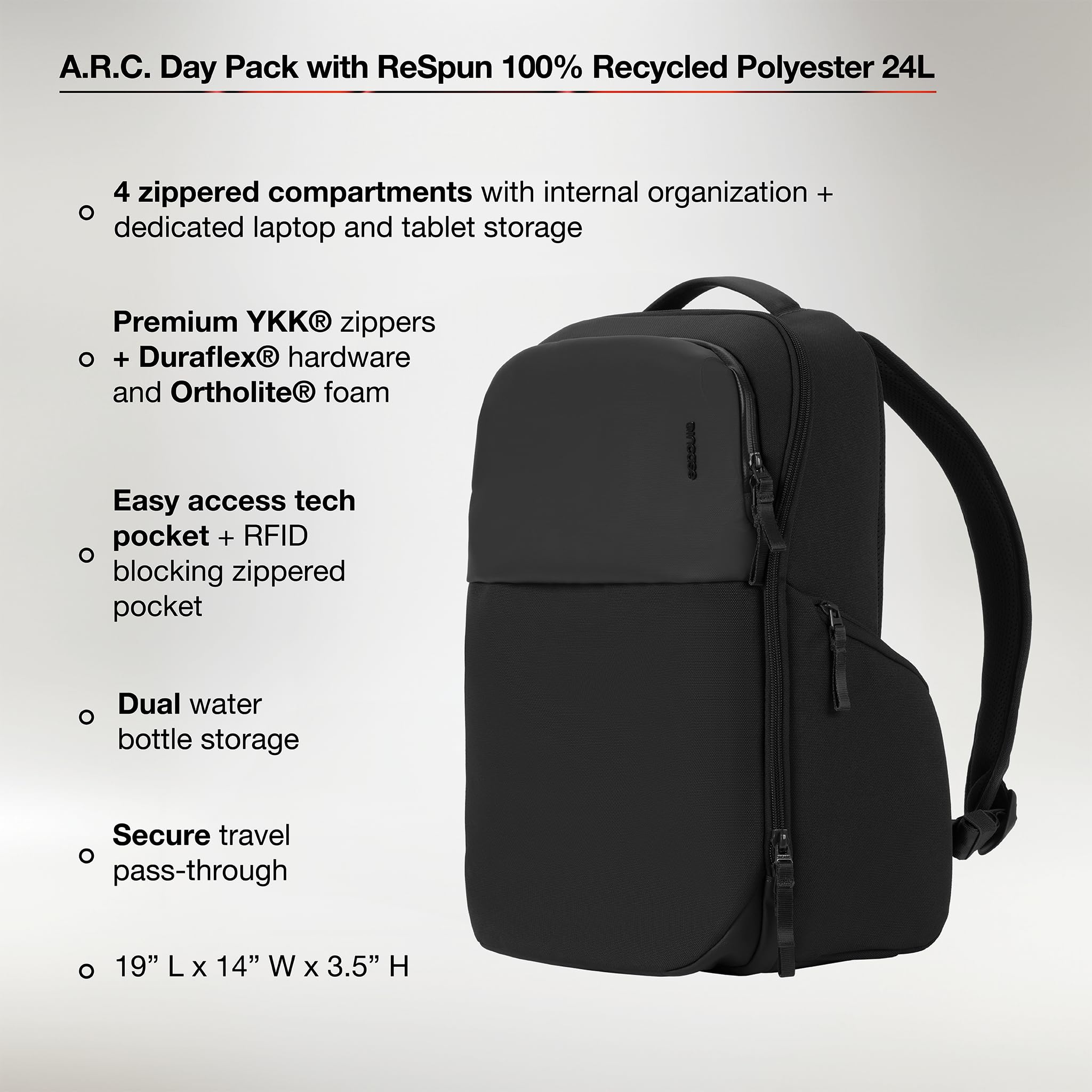 Incase A.R.C. Daypack - Lightweight 16 Inch Laptop Backpack for MacBook & iPad, Durable Tech Bag with Versatile Carry On Design (Black) - Perfect for Work, Travel & Daily Commute