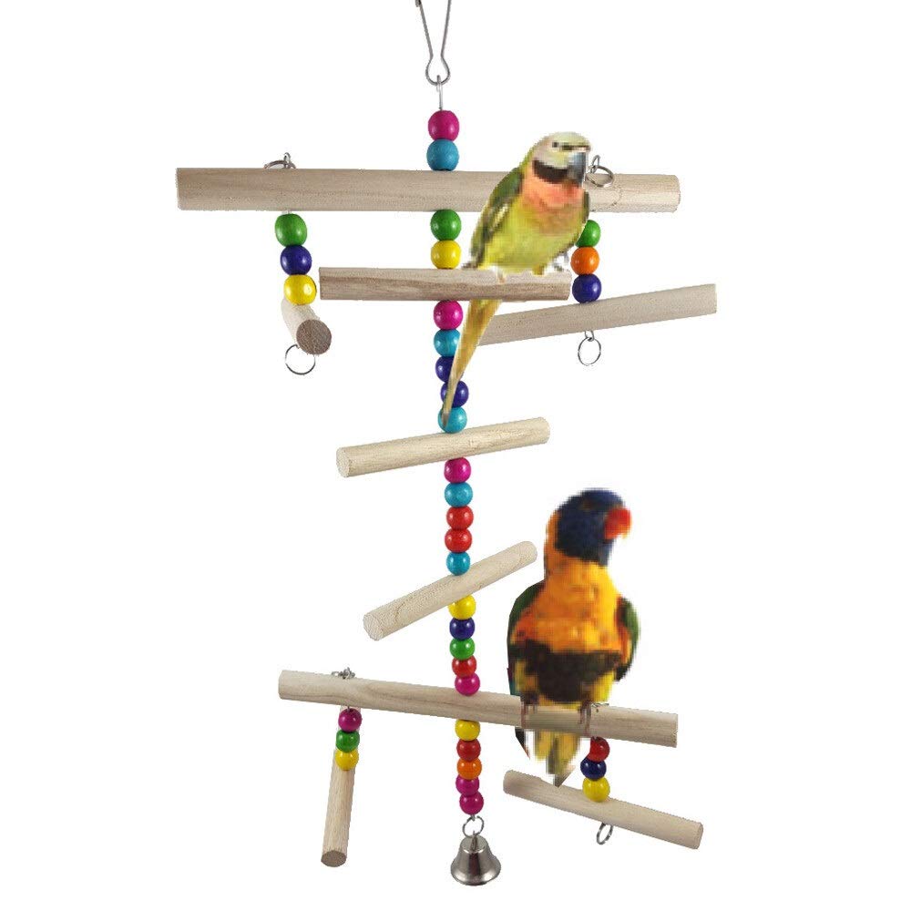 Premium Wooden Parrot Stand with Bell & Claw Grinding Bar - Fun Bird Toys for Play & Exercise - Perfect for Macaws, Cockatoos & Parakeets - Ideal for Cage Enrichment & Training