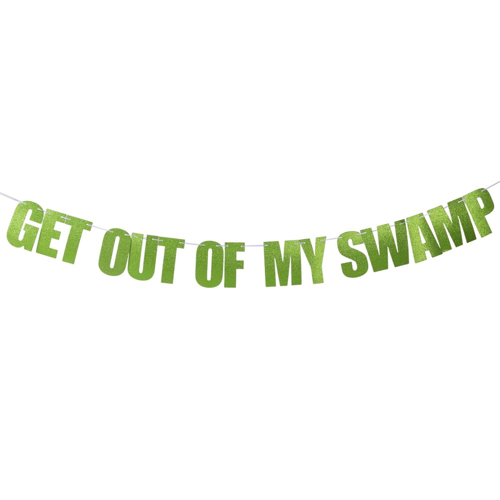 Shrek Themed Green Glitter Banner - Perfect for Birthday & Housewarming Party Decorations | Get Out of My Swamp Sign | Ideal for Shrek Movie Nights, Themed Parties & Fun Home Decor