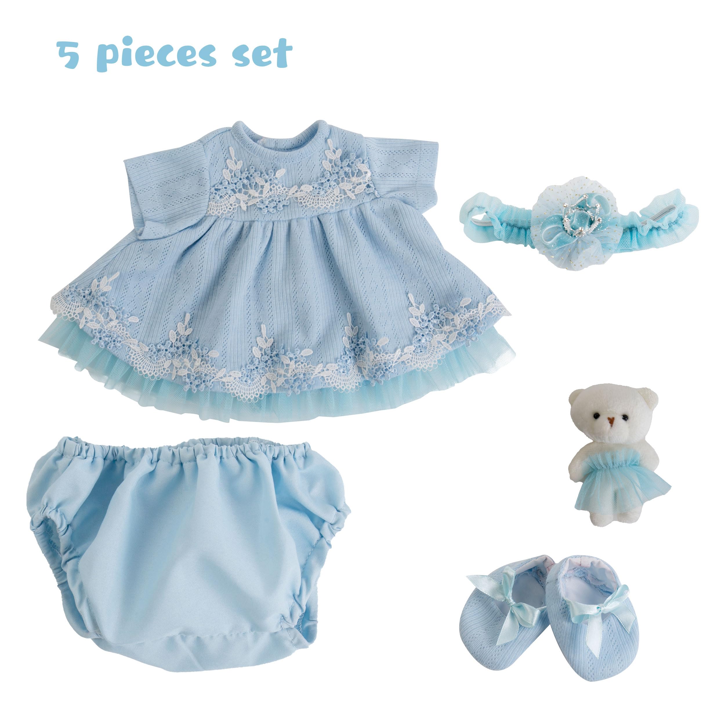 Realistic Reborn Baby Doll Clothes Set - Blue Girl Outfit & Accessories for 17-22 Inch Dolls | Perfect for Collectors, Photography & Role Play