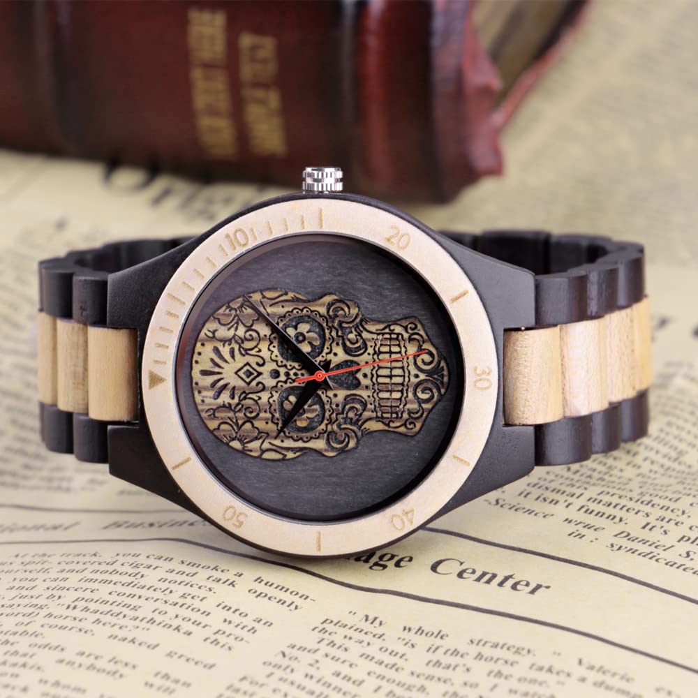 Handmade Wooden Watch for Men - Bamboo Engraved Analog Quartz - Perfect for Outdoor & Casual Wear
