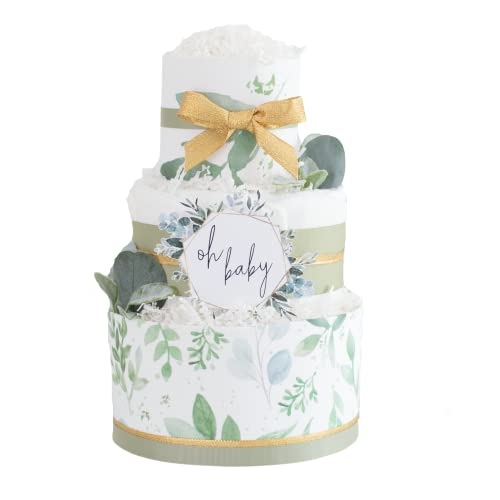 Eucalyptus Greenery Diaper Cake - Gender Neutral Baby Shower Gift & Nursery Decoration - Perfect for Newborn Celebrations, Baby Showers, and Gender Reveal Parties