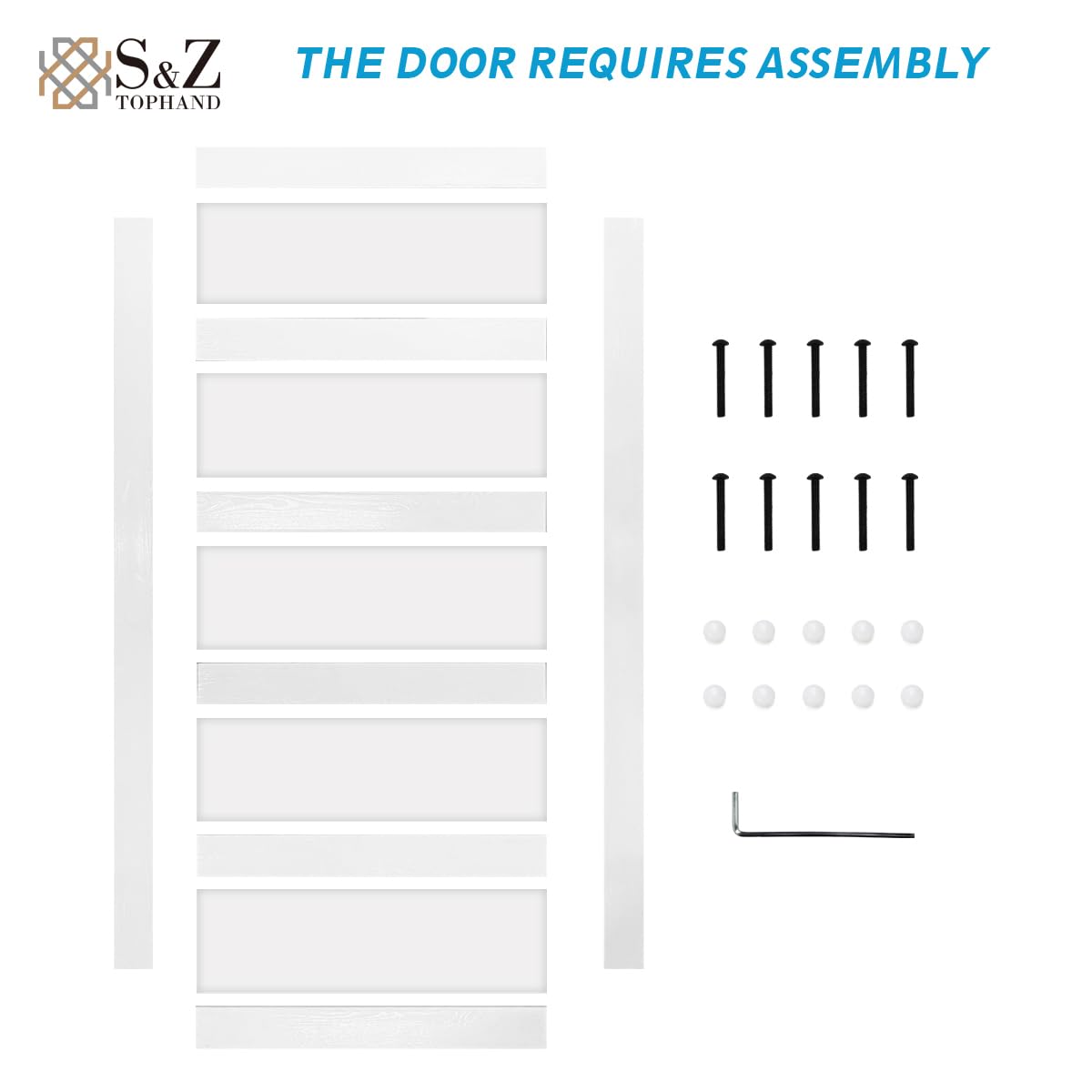 S&Z TOPHAND® 84 Inch x 18 Inch Double Glass Sliding Barn Door with 6FT Hardware Kit - 5 Tempered Frosted Glass Panels, Waterproof PVC Surface, Easy DIY Assembly for Bedroom, Closet, or Room Divider