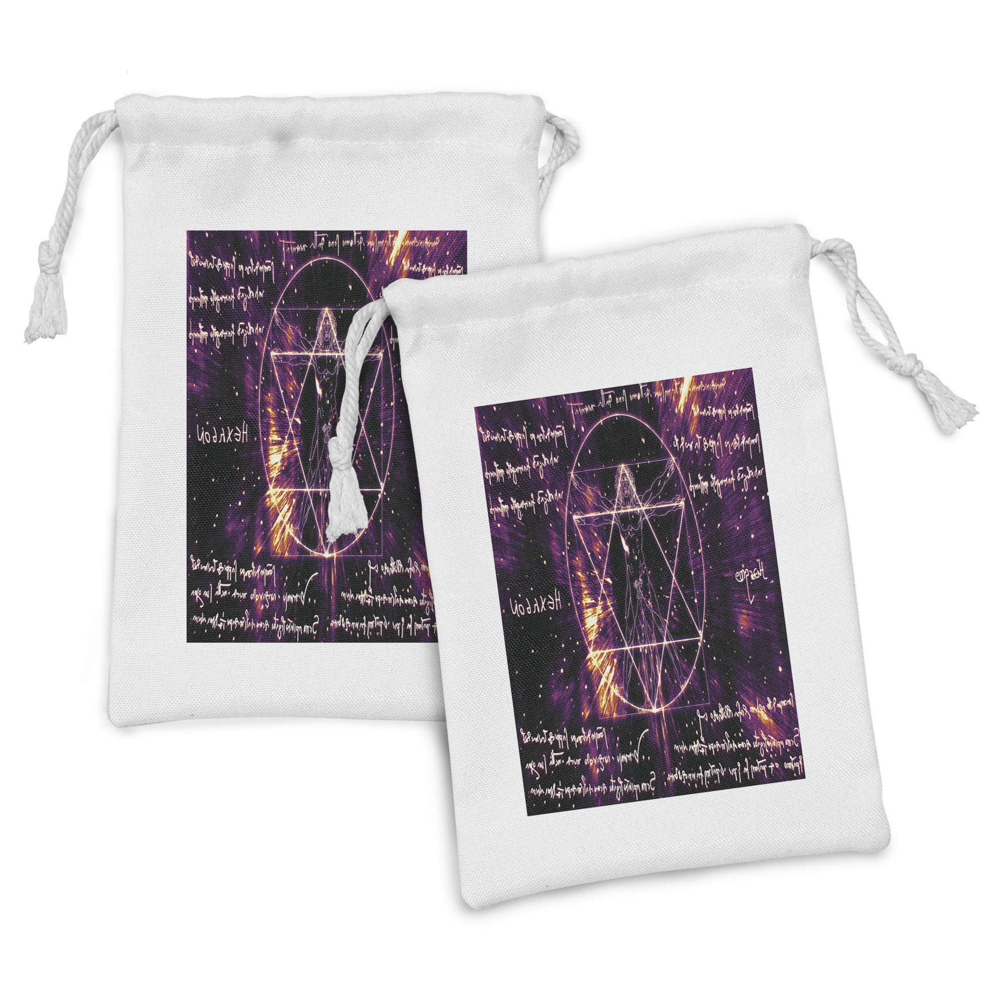Ambesonne Geometric Fabric Pouch Set of 2 - Purple Drawstring Bags for Toiletries, Makeup & Travel Accessories (9