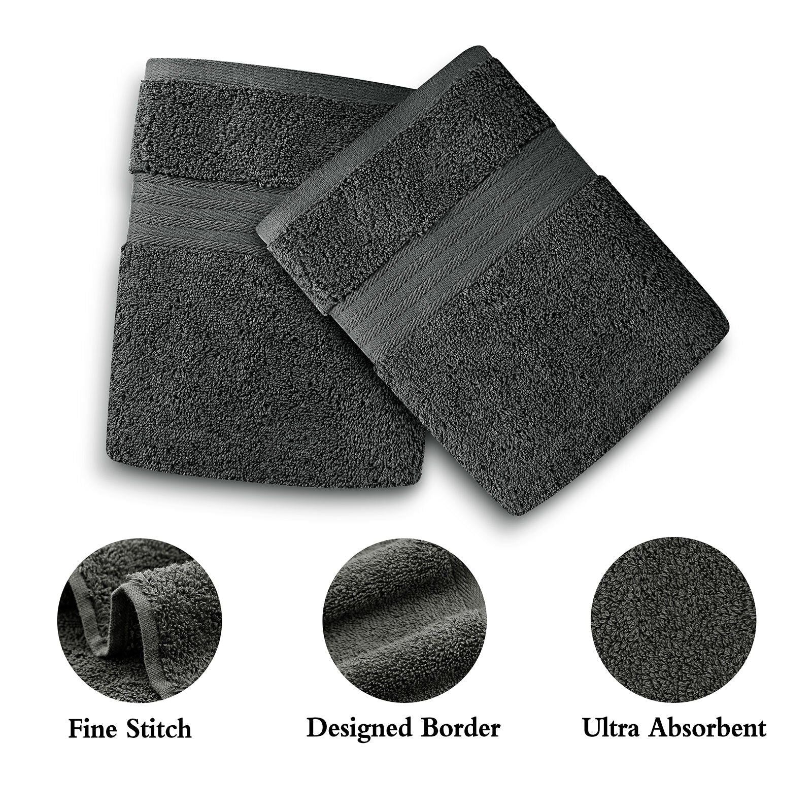 Premium 4-Piece Cotton Hand Towels Set by Linenland - Soft & Absorbent Charcoal Gray Bath Towels for Bathroom, Spa & Guest Use
