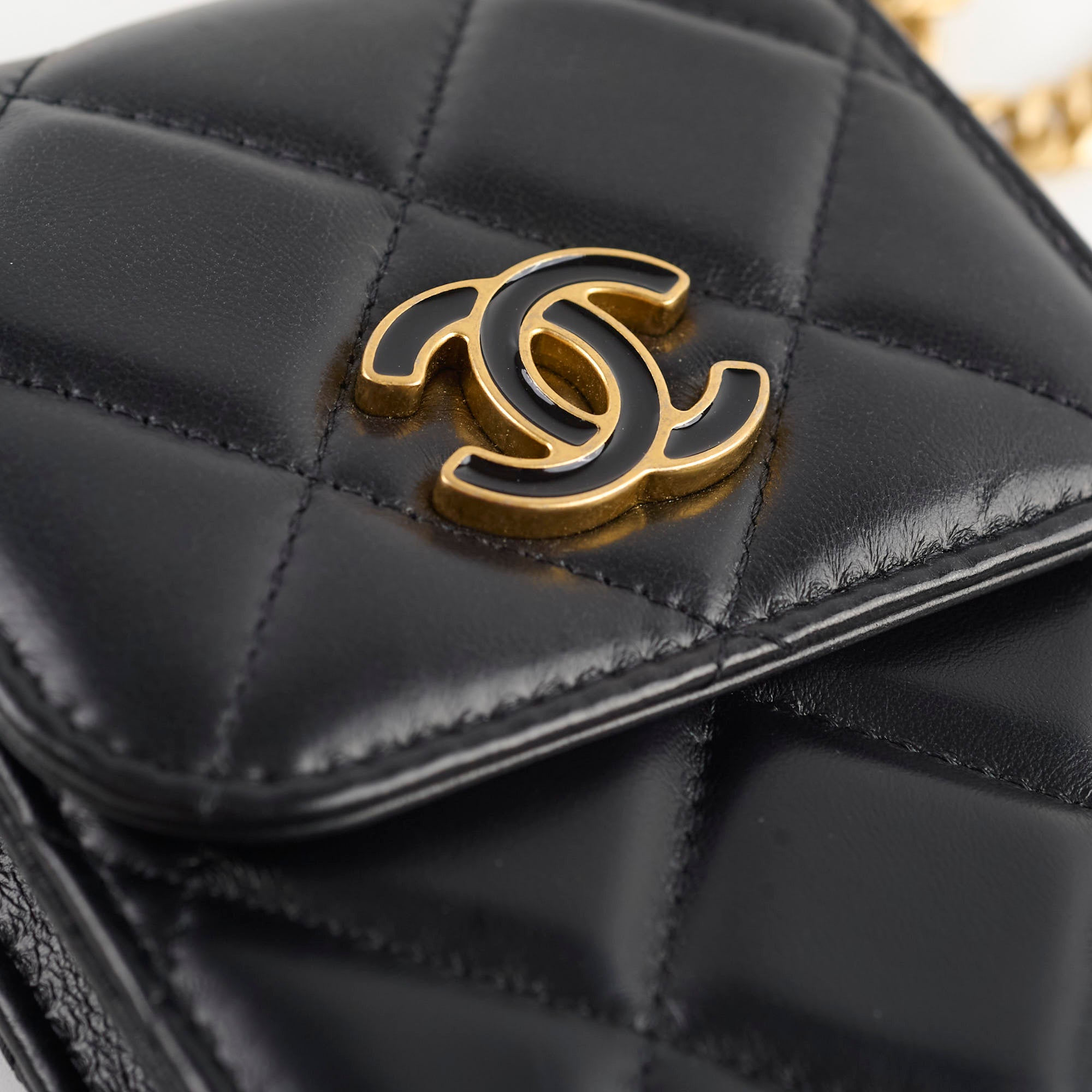Chanel CC Flap Phone Holder Crossbody Bag for Women - Black Leather with Gold-Tone Hardware - Perfect for Everyday Use, Travel & Shopping
