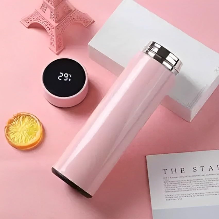 Stainless Steel Water Bottle with LED Temperature Display - Double Wall Vacuum Insulated Thermos Flask (Pure Pink) - Perfect for Gym, Hiking, Office & Travel Hydration