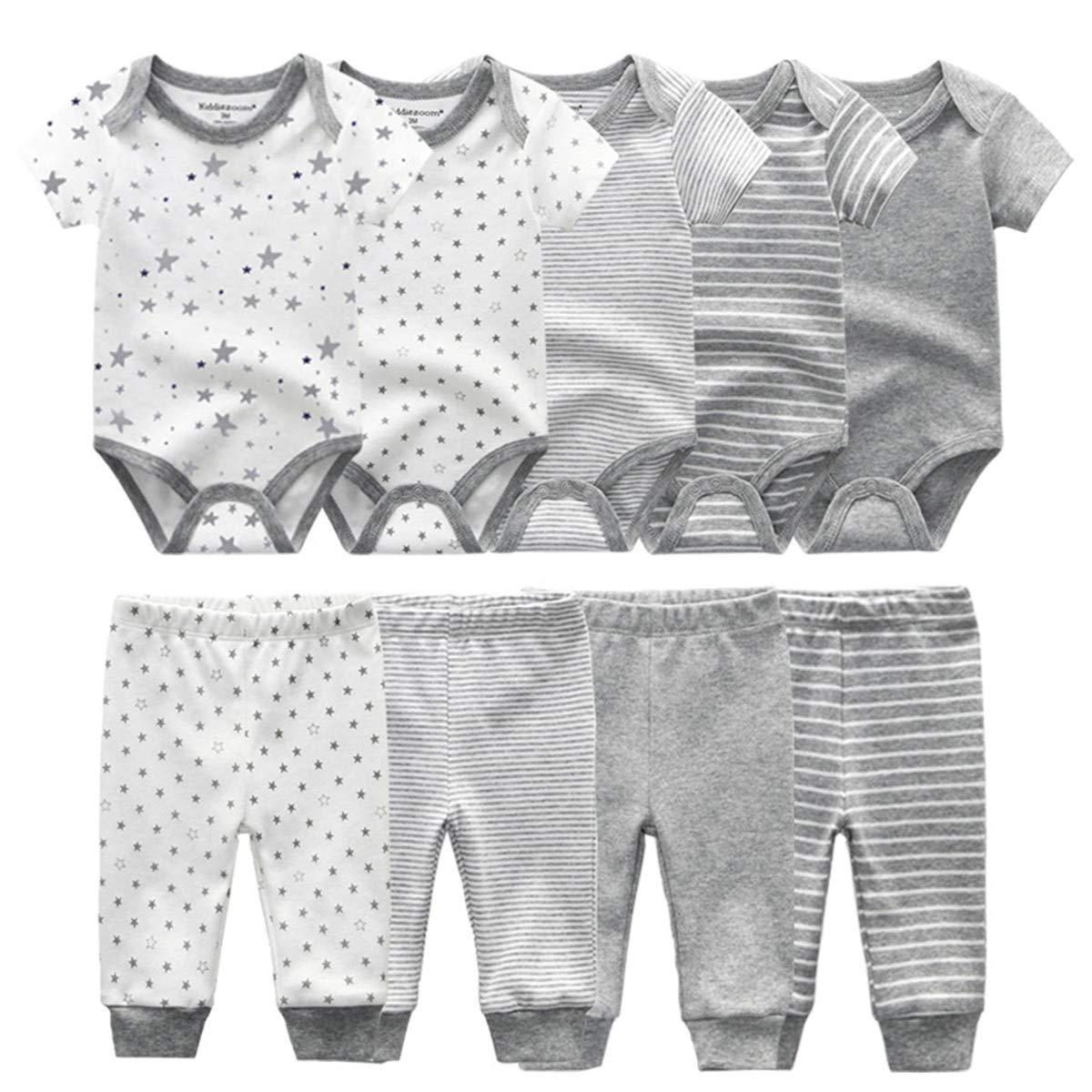 Kiddiezoom Unisex Newborn Baby Short-Sleeve Bodysuit & Pants Set - Soft Cotton Layette Essentials Gift Set for 0-3 Months - Perfect for Daily Wear, Photo Shoots & Baby Showers