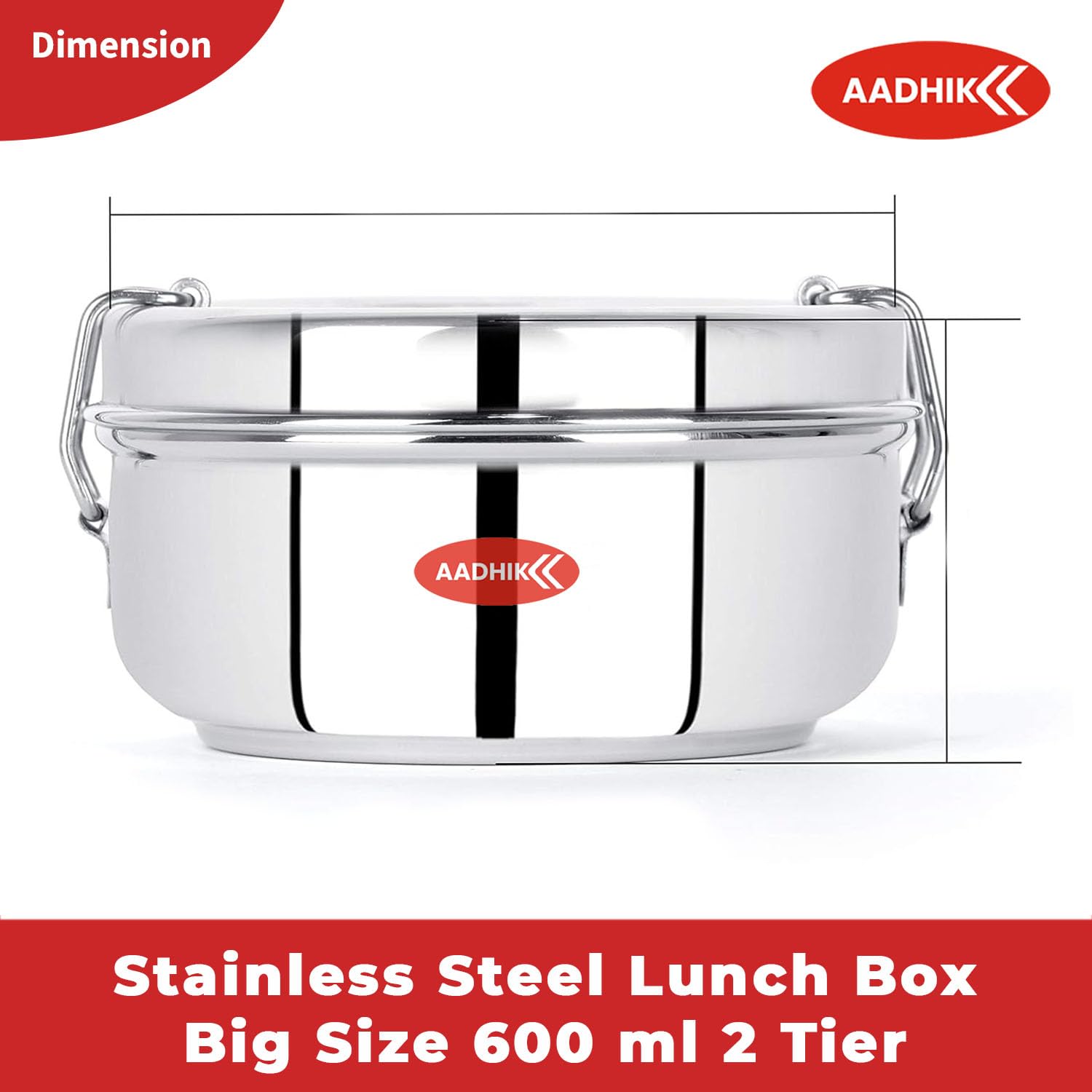 AADHIK 600ml Stainless Steel Lunch Box - 2 Tier Insulated Tiffin Container for School, Office & Travel | BPA-Free, Leak Proof Food Storage | Perfect for Meal Prep, Picnics & Daily Use