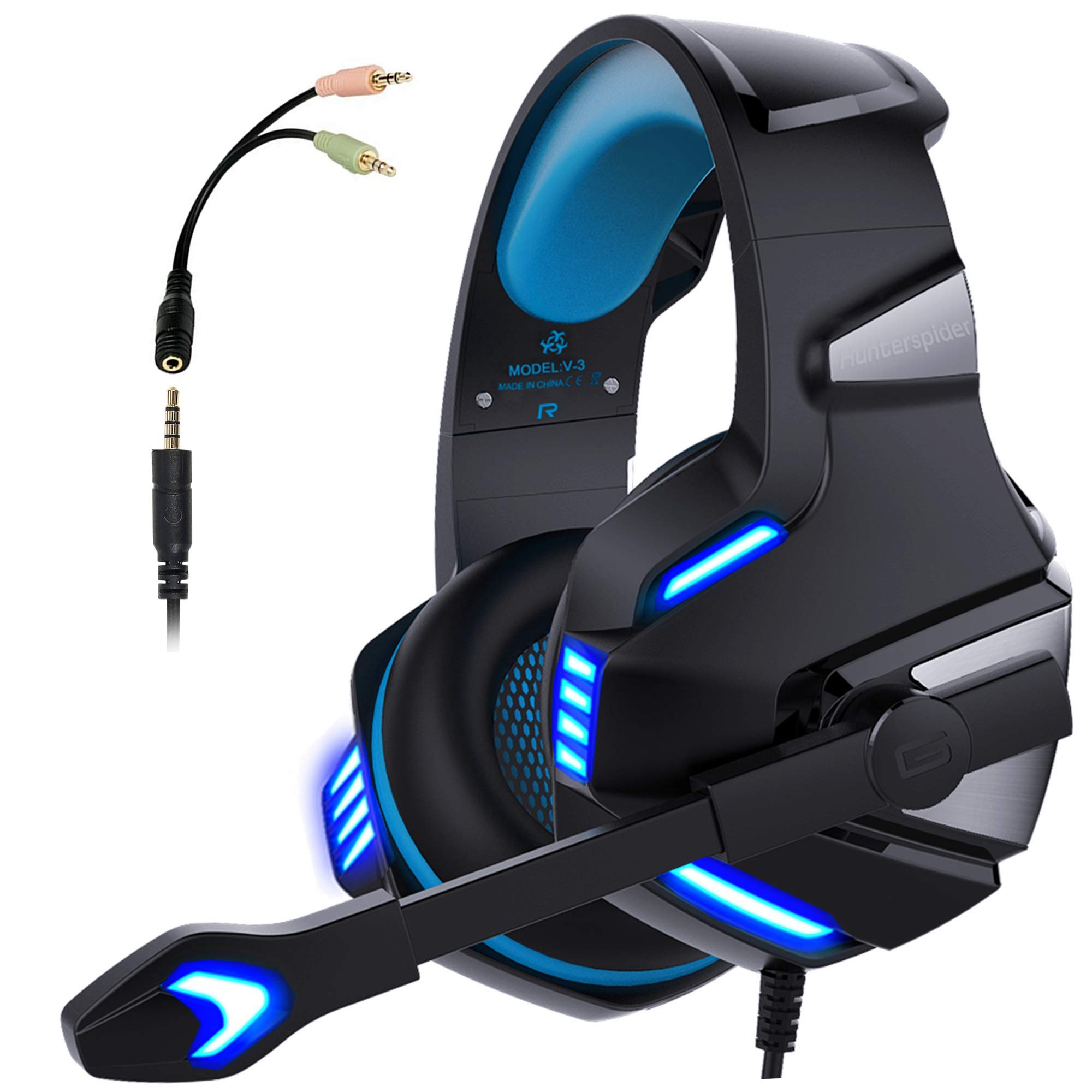 Micolindun Gaming Headset with Noise Cancelling Mic - Compatible with Xbox One, PS4, PS5, PC, Smartphones & Tablets | LED Light, Stereo Bass Surround, Soft Memory Earmuffs | Perfect for Online Gaming, Streaming & Conference Calls