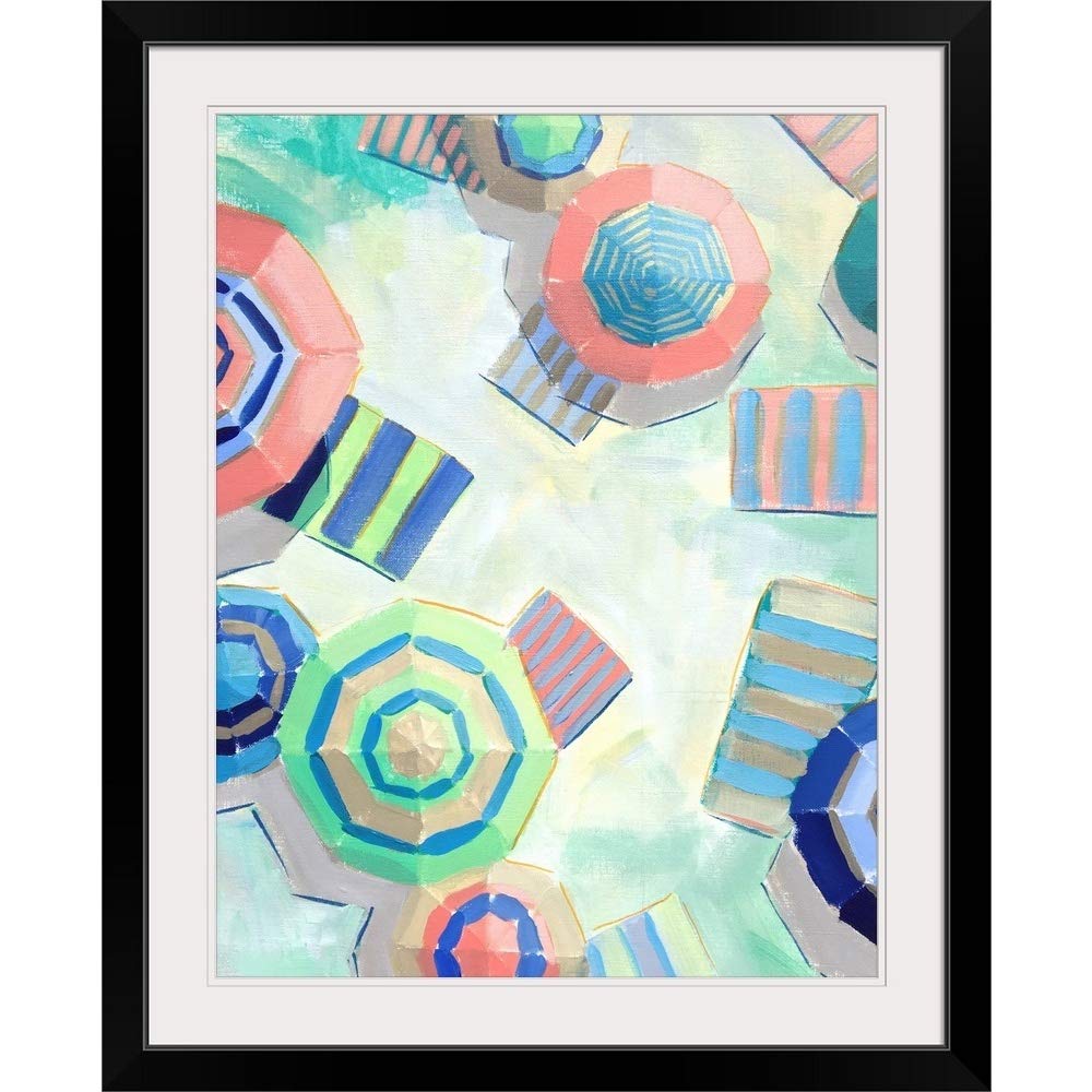 GREATBIGCANVAS Resting Beach Umbrellas III - Black Framed Wall Art Print - Coastal Decor for Living Room, Bedroom & Office - Beach Themed Artwork for Home & Vacation Rental Decor