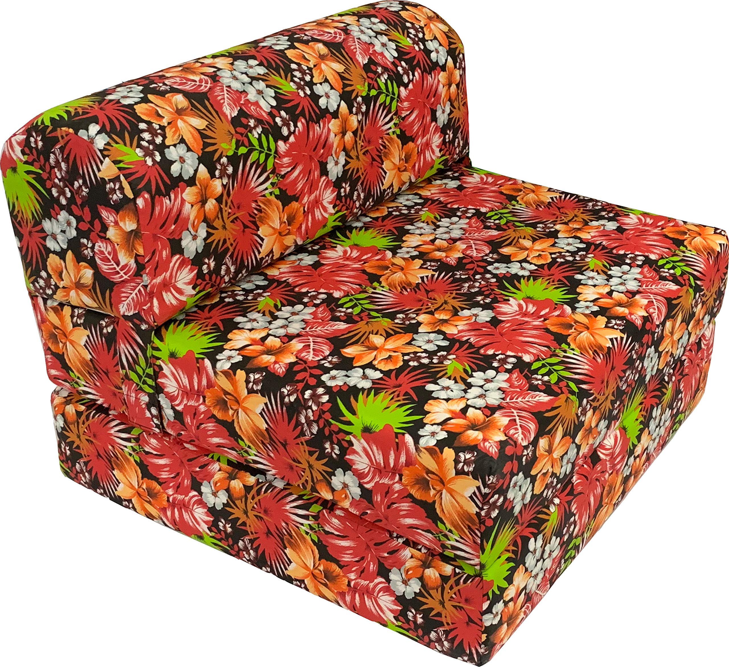 D&D Futon Furniture Tropical Flowers Red Sleeper Chair - Foldable Foam Bed 6x48x72 Inches, High Density 1.8LB Foam - Studio Guest Chair Bed, Convertible Sofa & Couch - Perfect for Small Spaces, Guest Rooms & Apartments