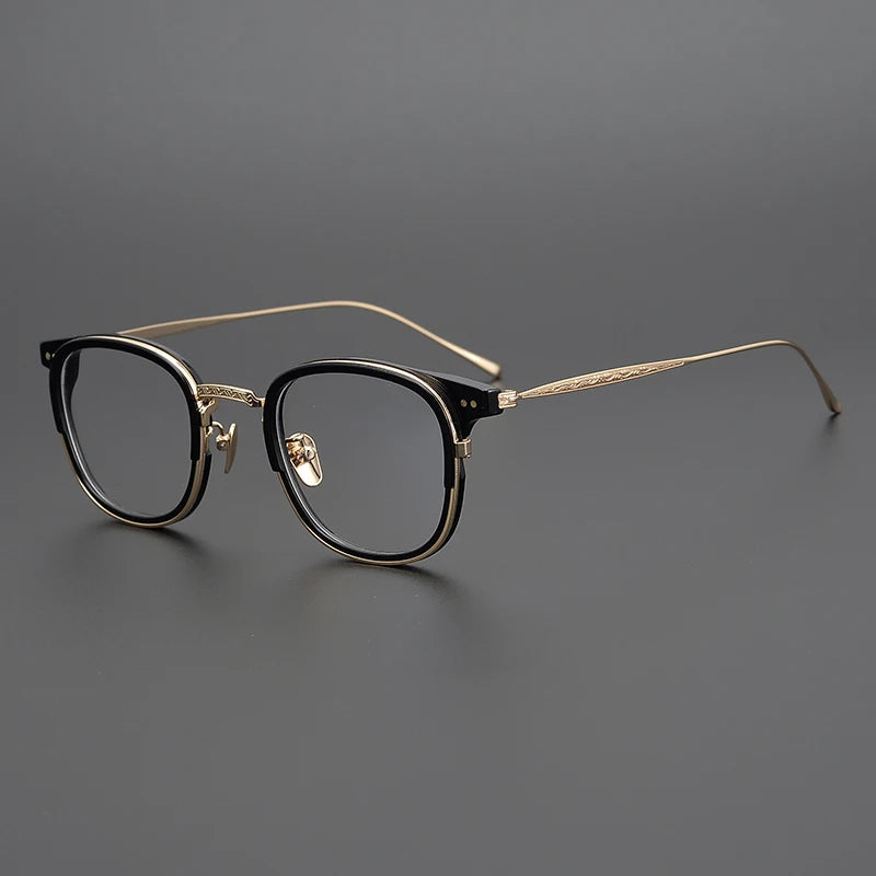 Stylish Black Acetate & Titanium Women's Eyeglasses - Oval Square Full Rim Frame 63543 | Perfect for Work, Reading & Fashion Accessories