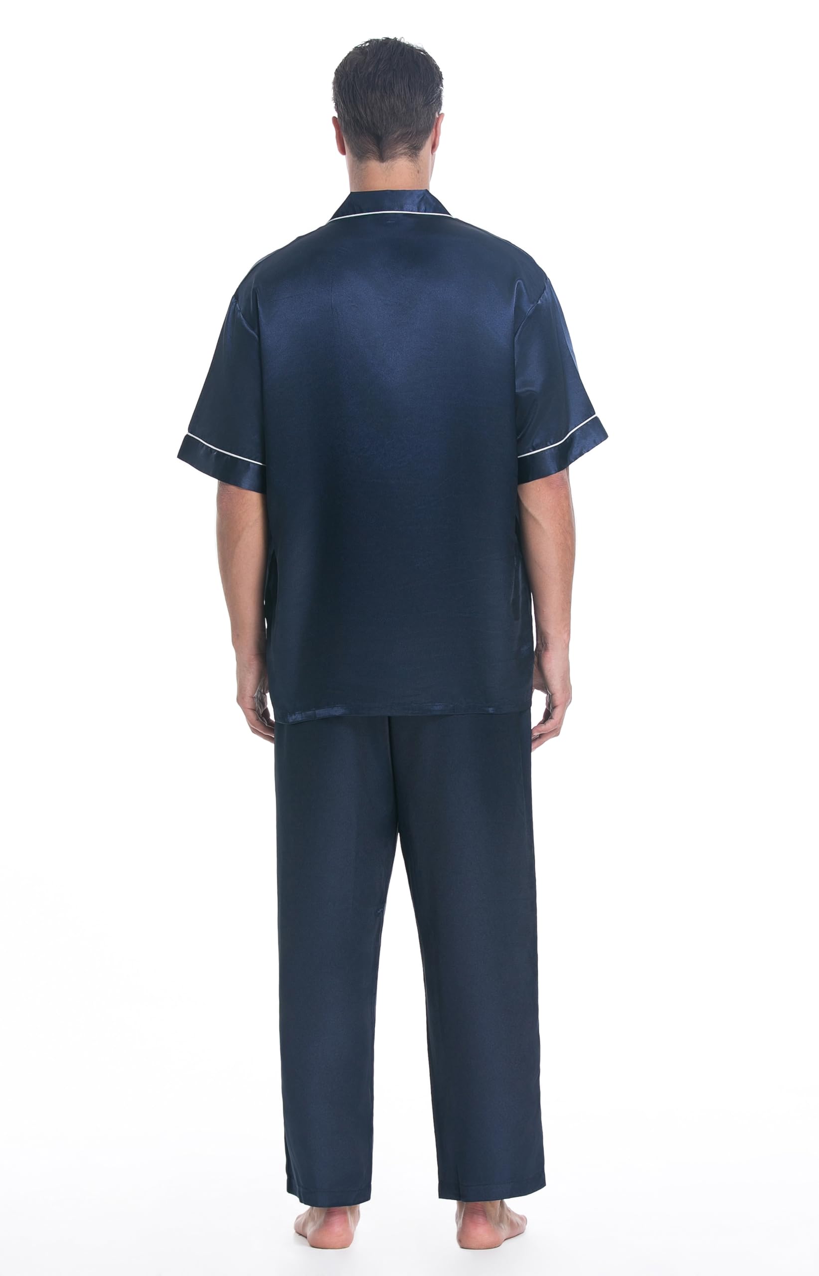Lavenderi Men's Short Sleeve Silk Satin Pajama Set - Soft & Breathable Sleepwear for Lounge & Nightwear - Perfect for Relaxing at Home, Travel & Gifts