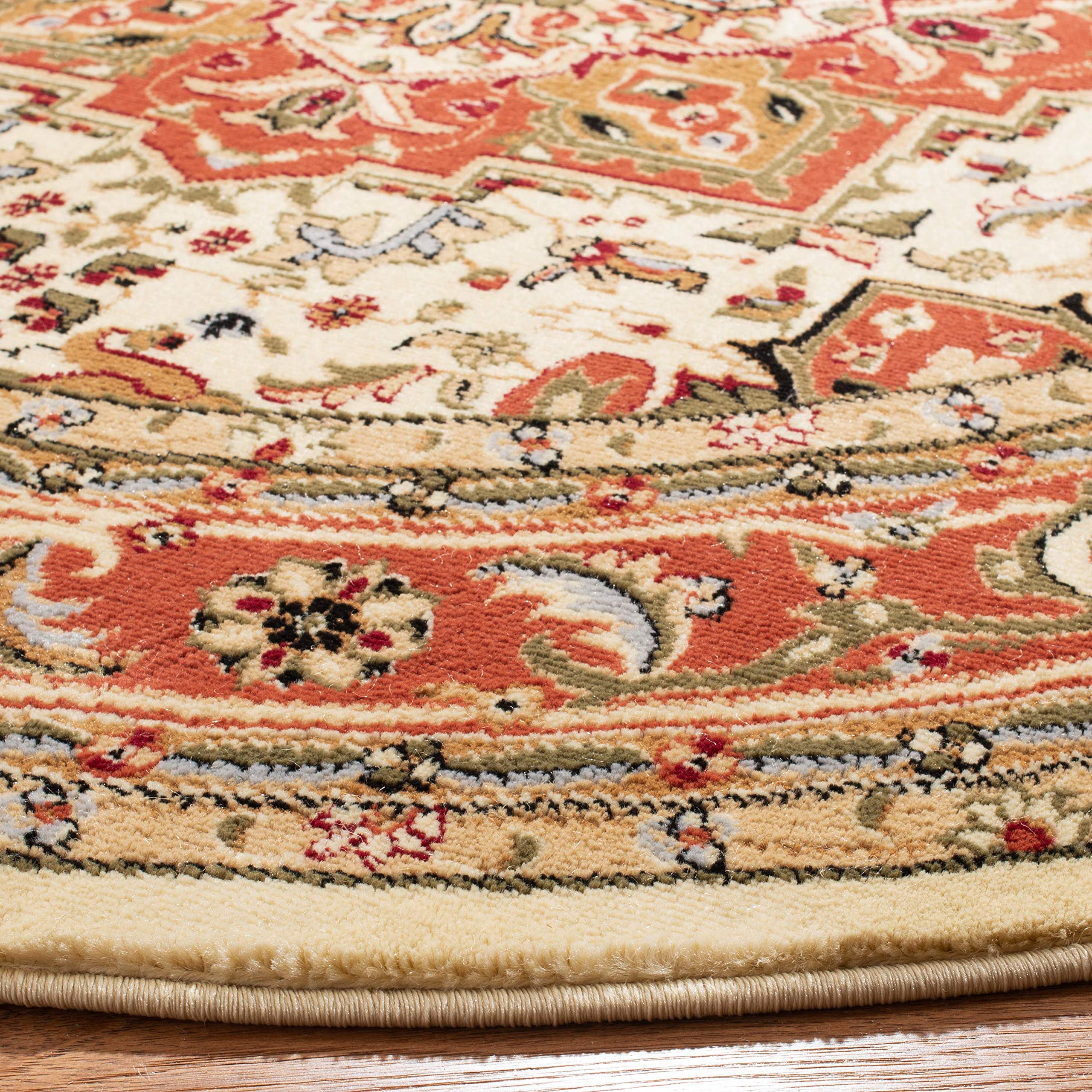 SAFAVIEH Lyndhurst Collection 8' Round Ivory/Rust LNH330R Traditional Oriental Non-Shedding Area Rug for Dining Room, Entryway, Living Room & Bedroom | Durable & Stylish Home Decor