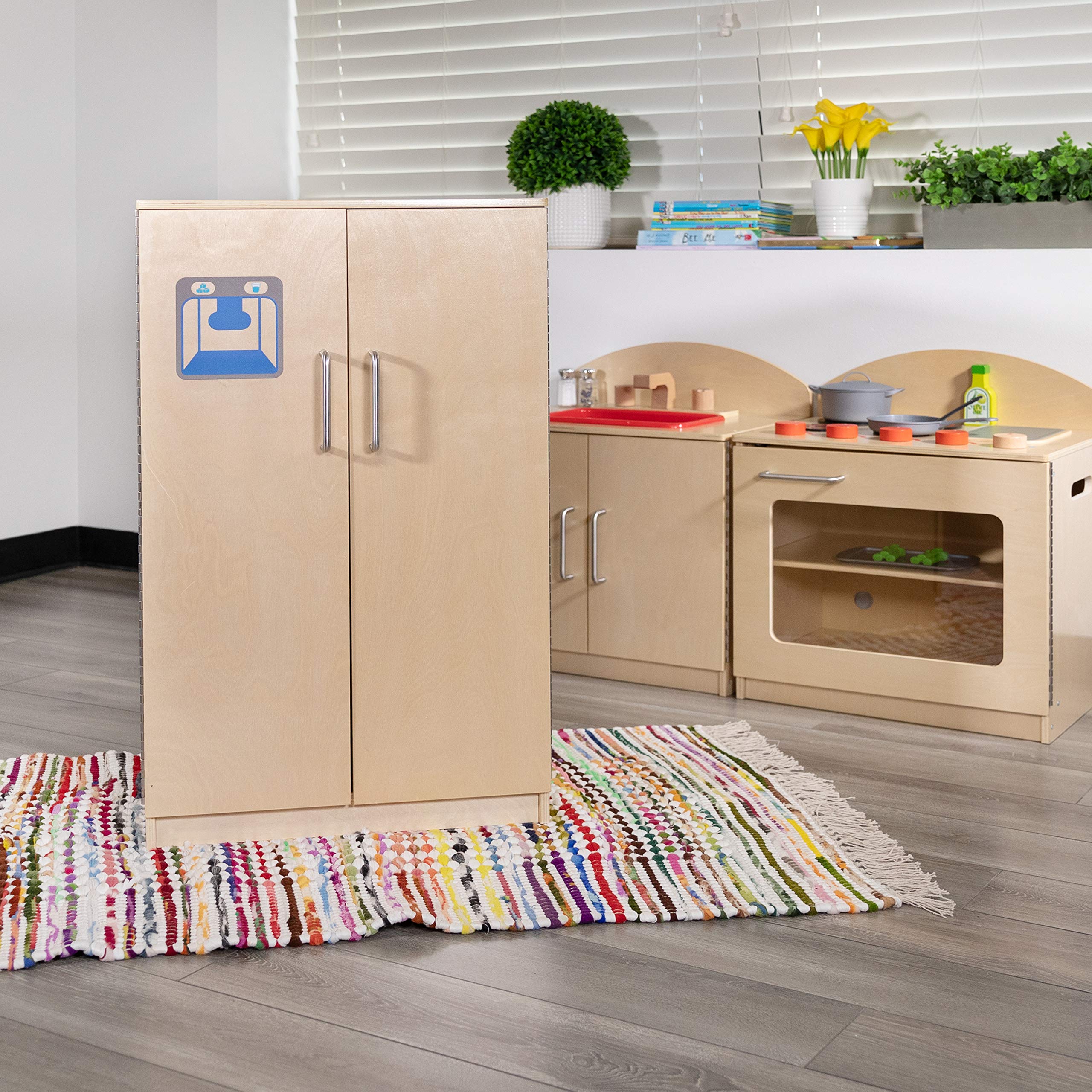 Flash Furniture Kids Wooden Play Kitchen Refrigerator - Safe & Durable Pretend Play Toy for Toddlers & Preschoolers | Perfect for Home, Daycare & Classroom Role-Playing | Encourages Imaginative Play & Social Skills Development