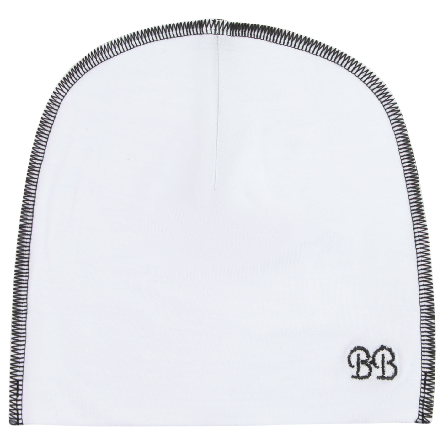 Soft Modal Baby Beanie - White with Black Stitching - Comfortable & Breathable Infant Headwear for Newborns, Winter & Photo Shoots