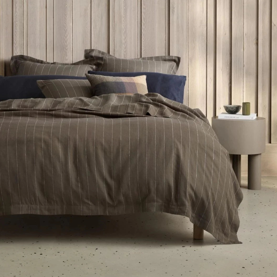 Sheridan Abbotson Linen Stripe KHAKI Quilt Cover Set - Soft Breathable Bedding for All Seasons | Perfect for Master Bedroom, Guest Room & Vacation Homes