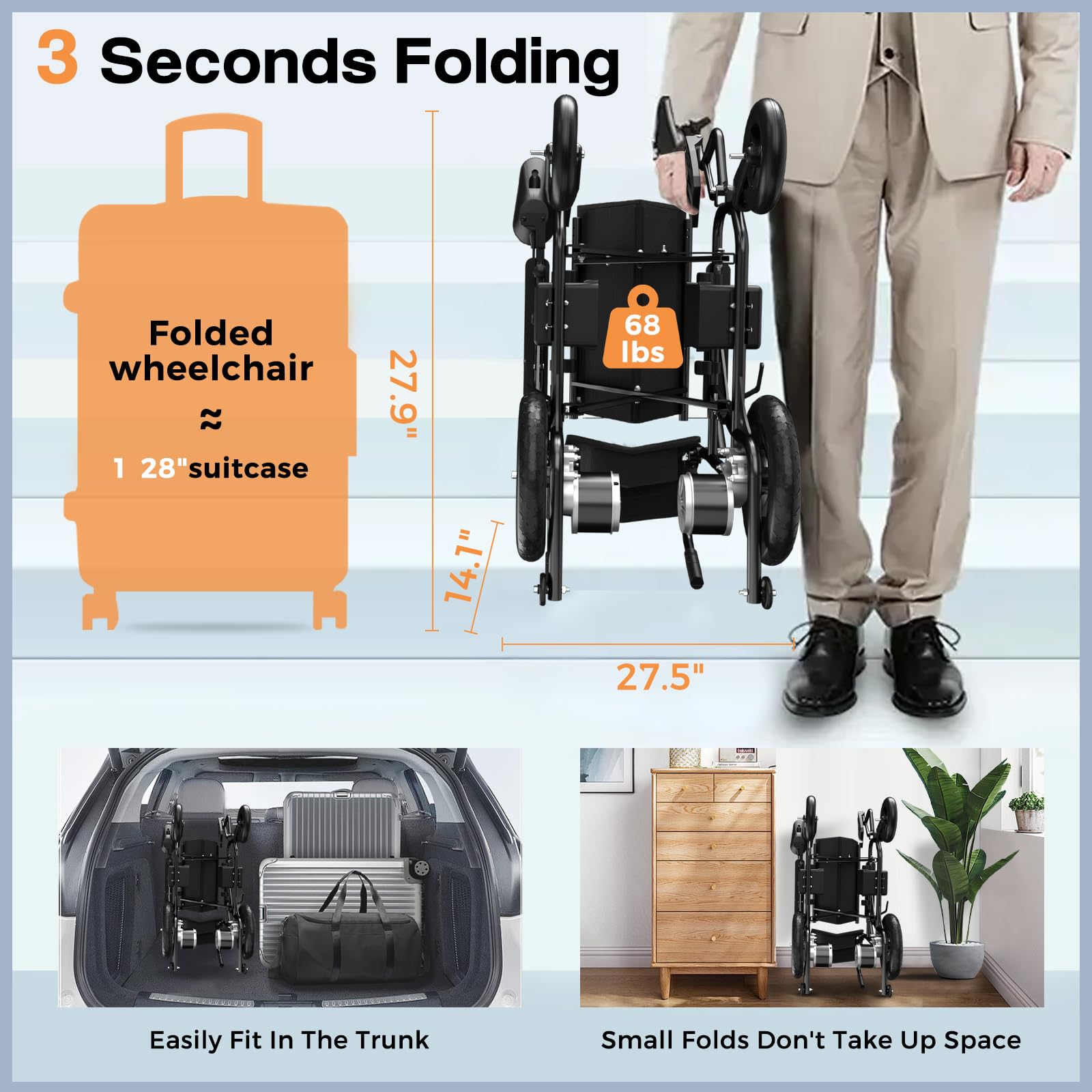 Foldable Electric Wheelchair for Adults & Seniors - Long Range All-Terrain Mobility Scooter with Intelligent Controls | Perfect for Outdoor Adventures, Shopping & Daily Commuting (Black)