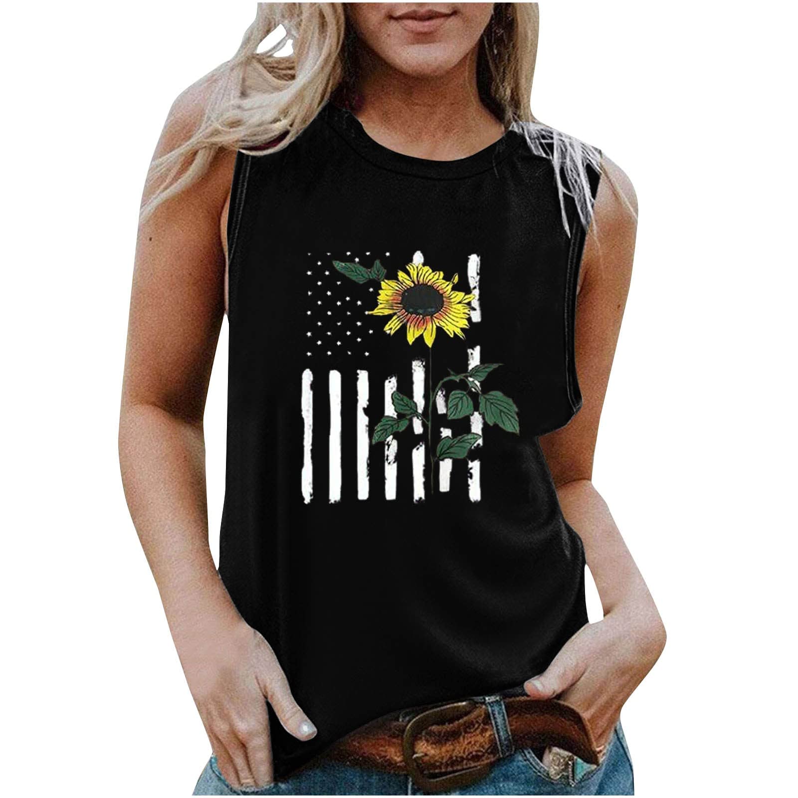 American Flag Tank Top for Women - Patriotic Sleeveless Crew Neck Tee - 4th of July Fashion Shirt - Sexy Camisole for Summer BBQ, Beach & Independence Day Celebrations