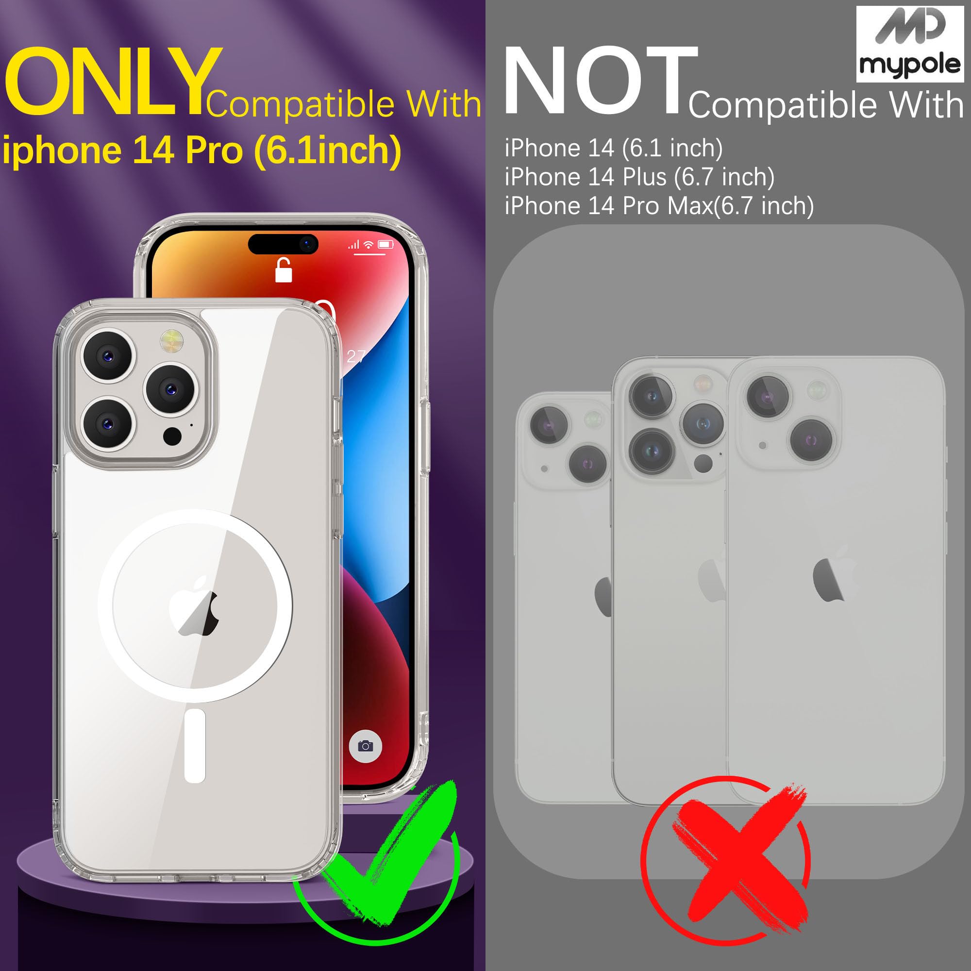 Magnetic Clear iPhone 14 Pro Case 6.1 Inch | Military Grade Protection | Magsafe Compatible | Anti-Yellowing | Supports Wireless Charging | Perfect for Everyday Use, Travel & Outdoor Activities