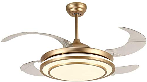 42 Inch Invisible Ceiling Fan with Remote Control - 3 Color Changing LED Lights, Reversible Blades, Modern Smart Chandelier Fan for Living Room, Bedroom, Office - Gold Finish | Perfect for Home Cooling & Stylish Lighting