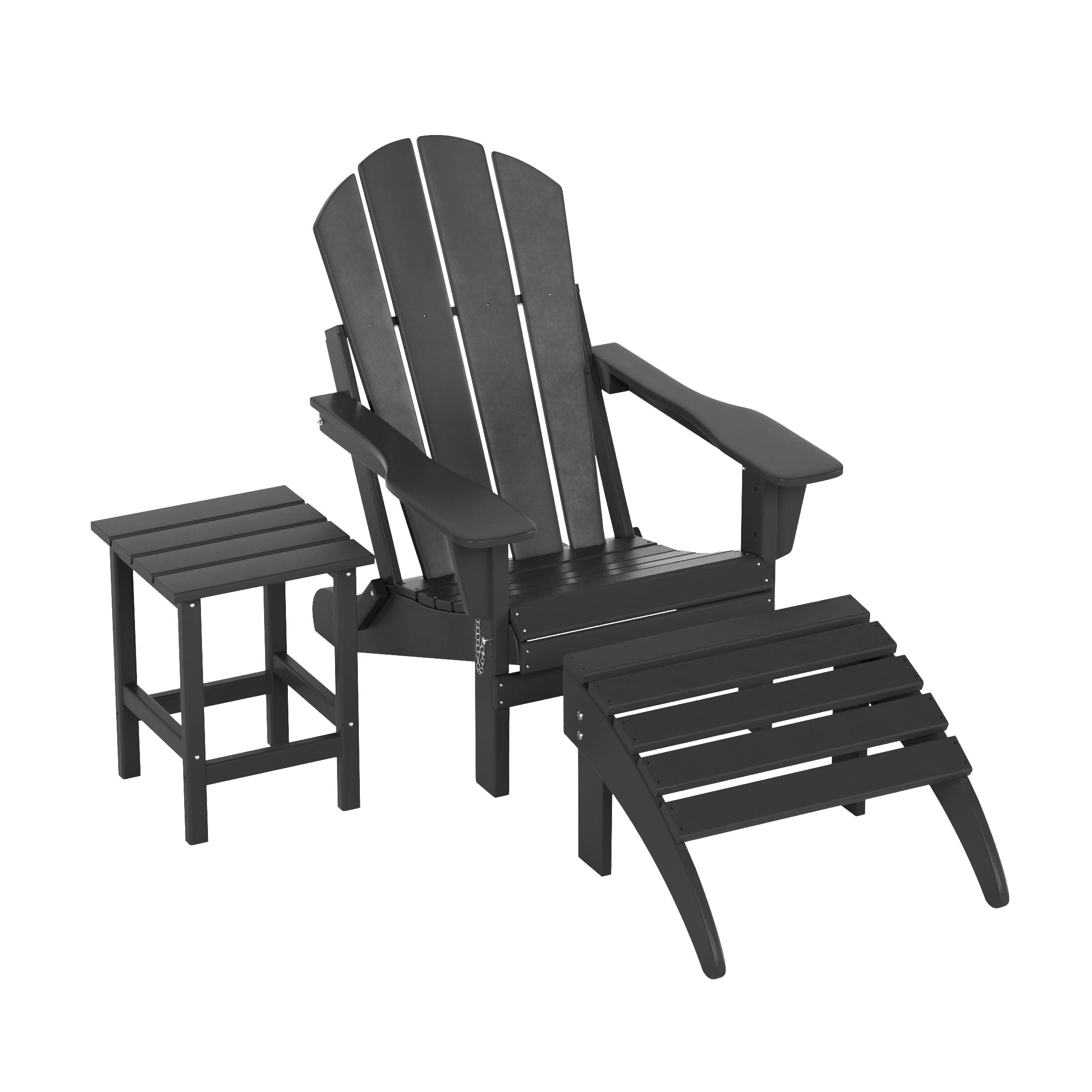 HDPE Adirondack Chair Set with Ottoman & Table - Outdoor Patio Furniture for Garden, Backyard