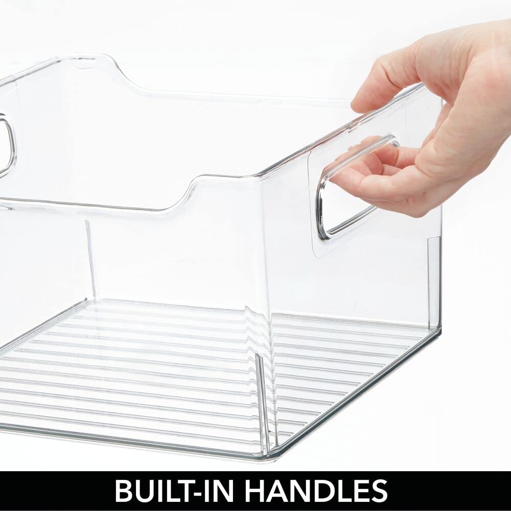 mDesign Large Deep Plastic Storage Bins with Handles - 4 Pack Clear Bathroom & Vanity Organizer for Makeup, Shelves, Cabinets & Closets - Perfect for Home, Office & Travel Organization - Ligne Collection