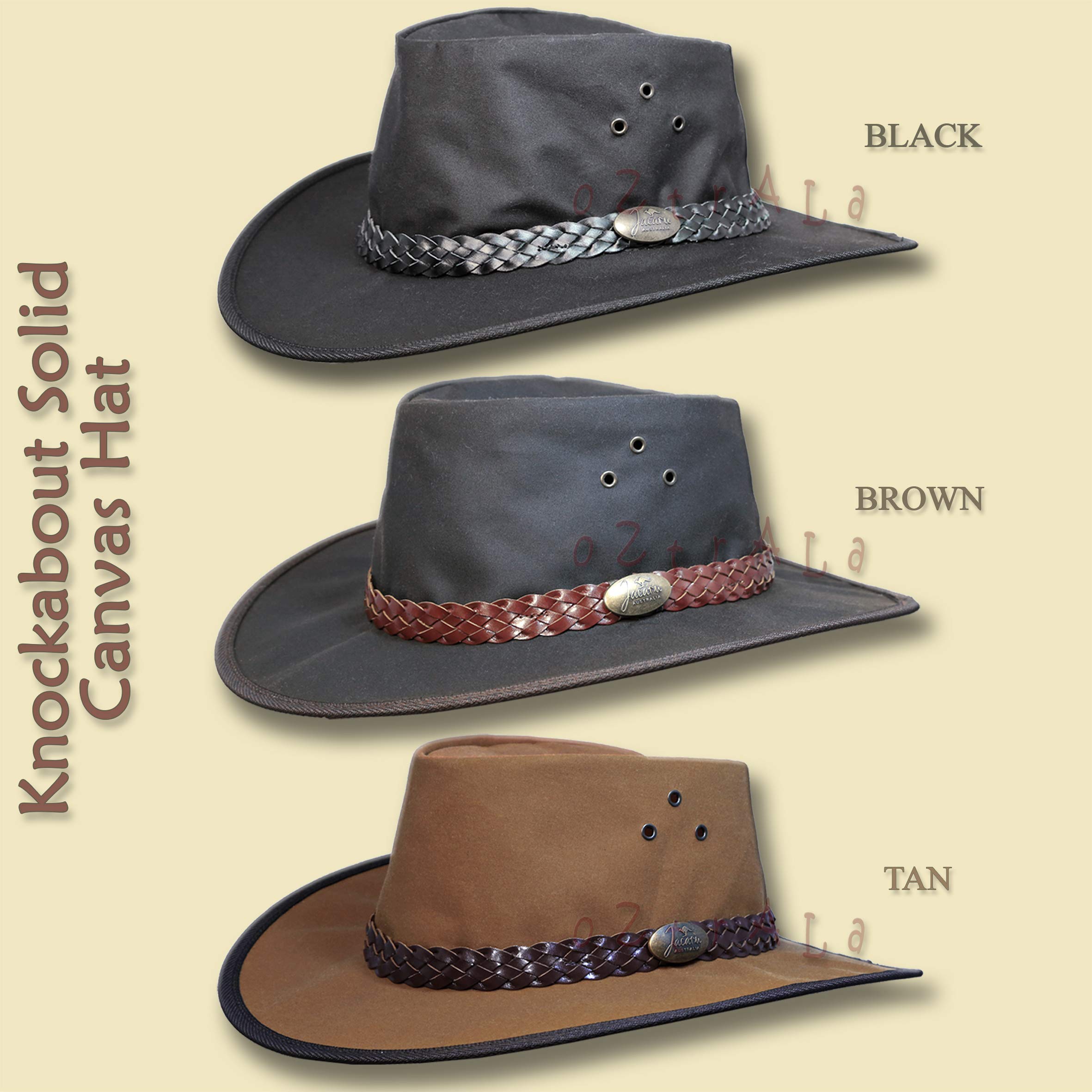 Oztrala Oilskin Canvas Cowboy Hat - Australian Outback Leather Bucket Hat for Men (Black) | Durable Waterproof Sun Protection for Outdoor Adventures, Hiking & Country Rides